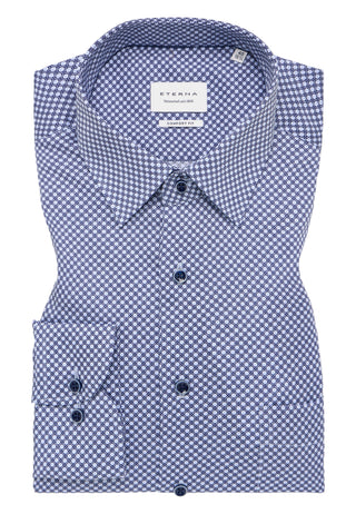 ETERNA COMFORT FIT Langarm Hemd - Blue Grid Breeze - 4220-14-E181