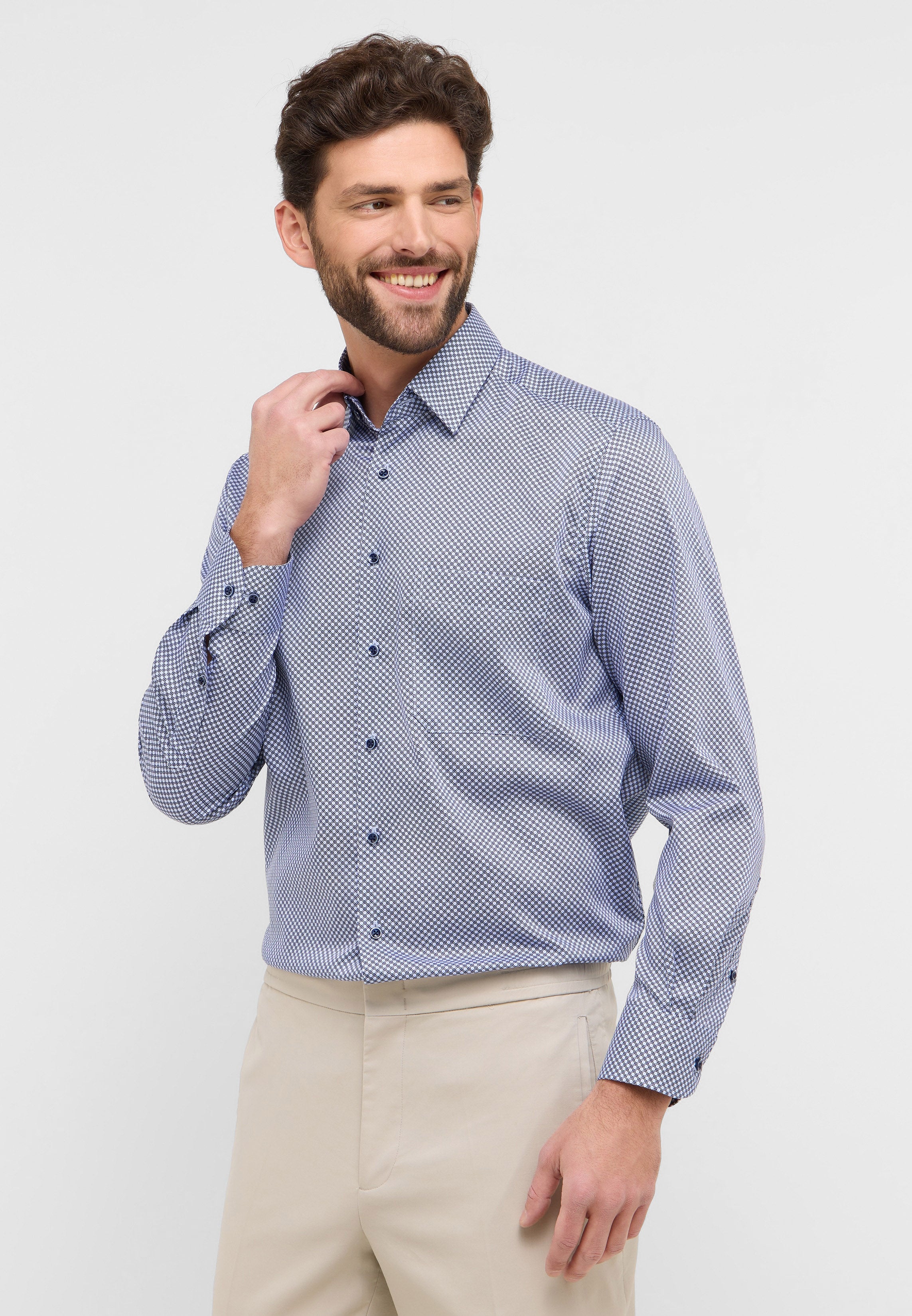 ETERNA COMFORT FIT Langarm Hemd - Blue Grid Breeze - 4220-14-E181