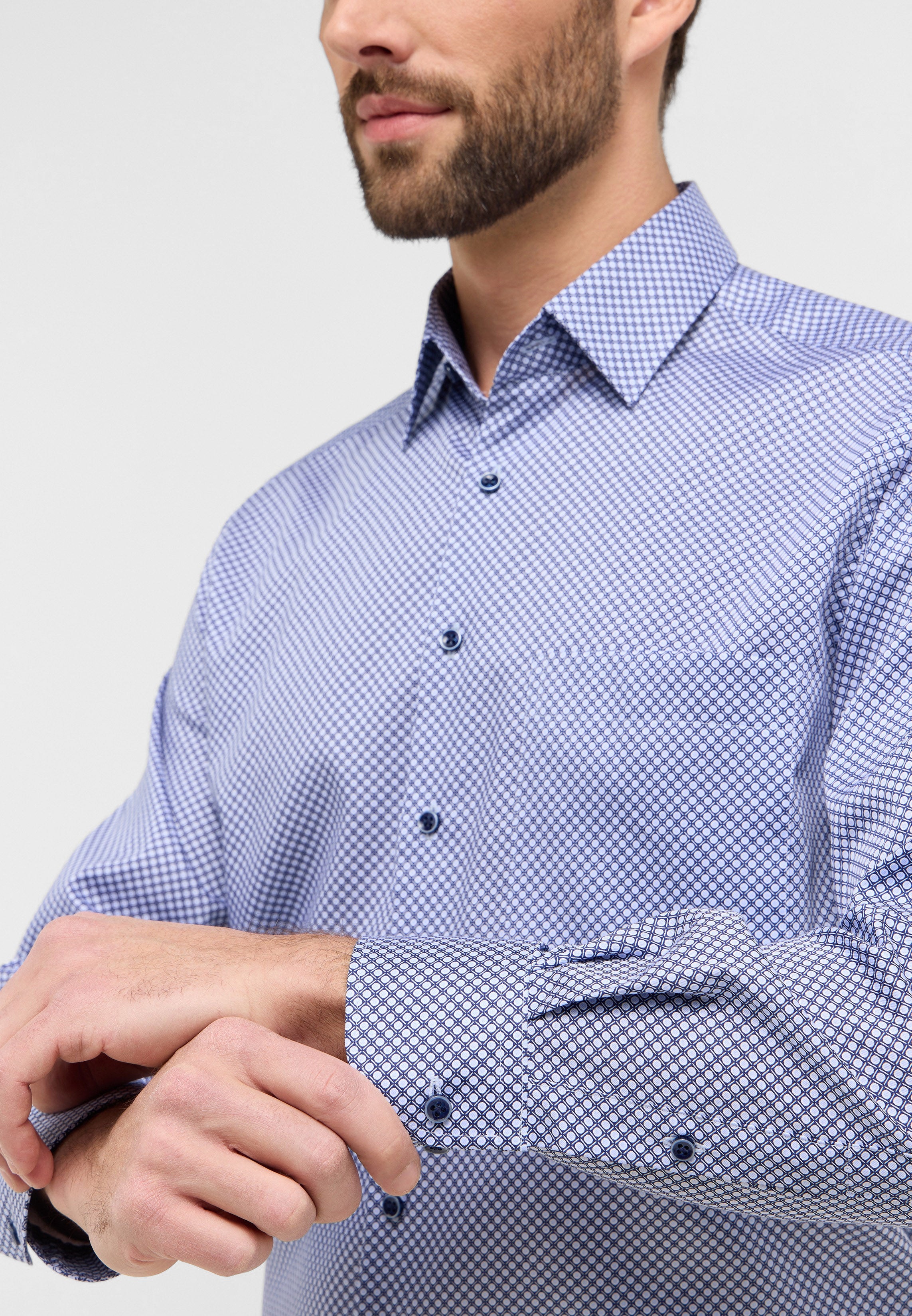ETERNA COMFORT FIT Langarm Hemd - Blue Grid Breeze - 4220-14-E181 von Eterna