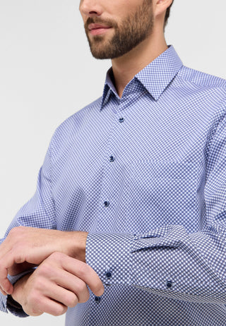 ETERNA COMFORT FIT Langarm Hemd - Blue Grid Breeze - 4220-14-E181