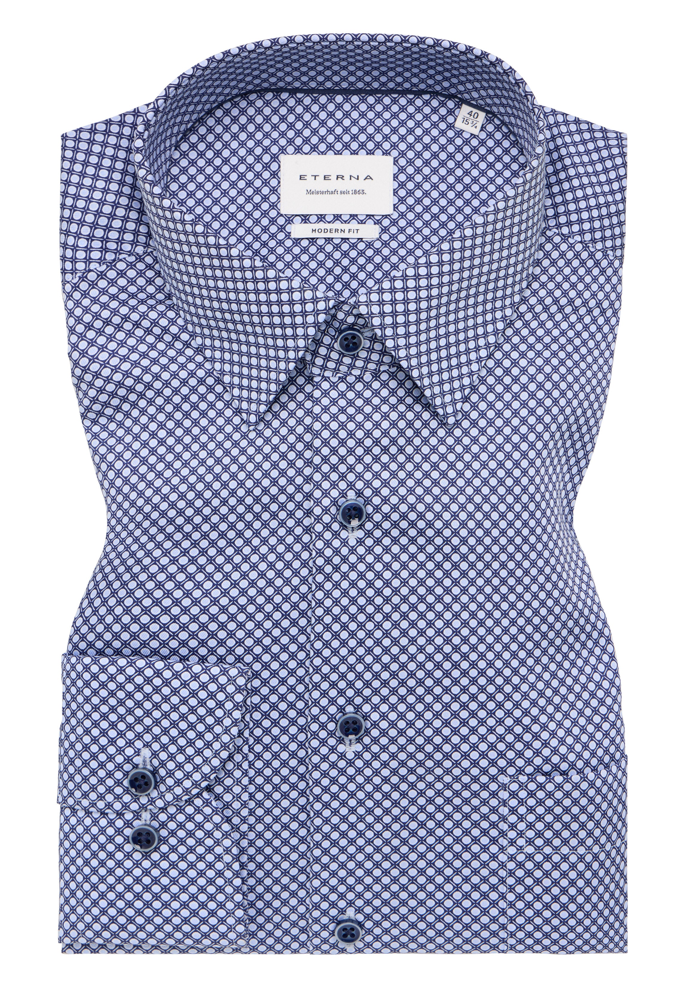 ETERNA MODERN FIT Langarm Hemd - Midnight Grid Blue - 4220-14-X181