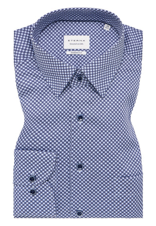 ETERNA MODERN FIT Langarm Hemd - Midnight Grid Blue - 4220-14-X181