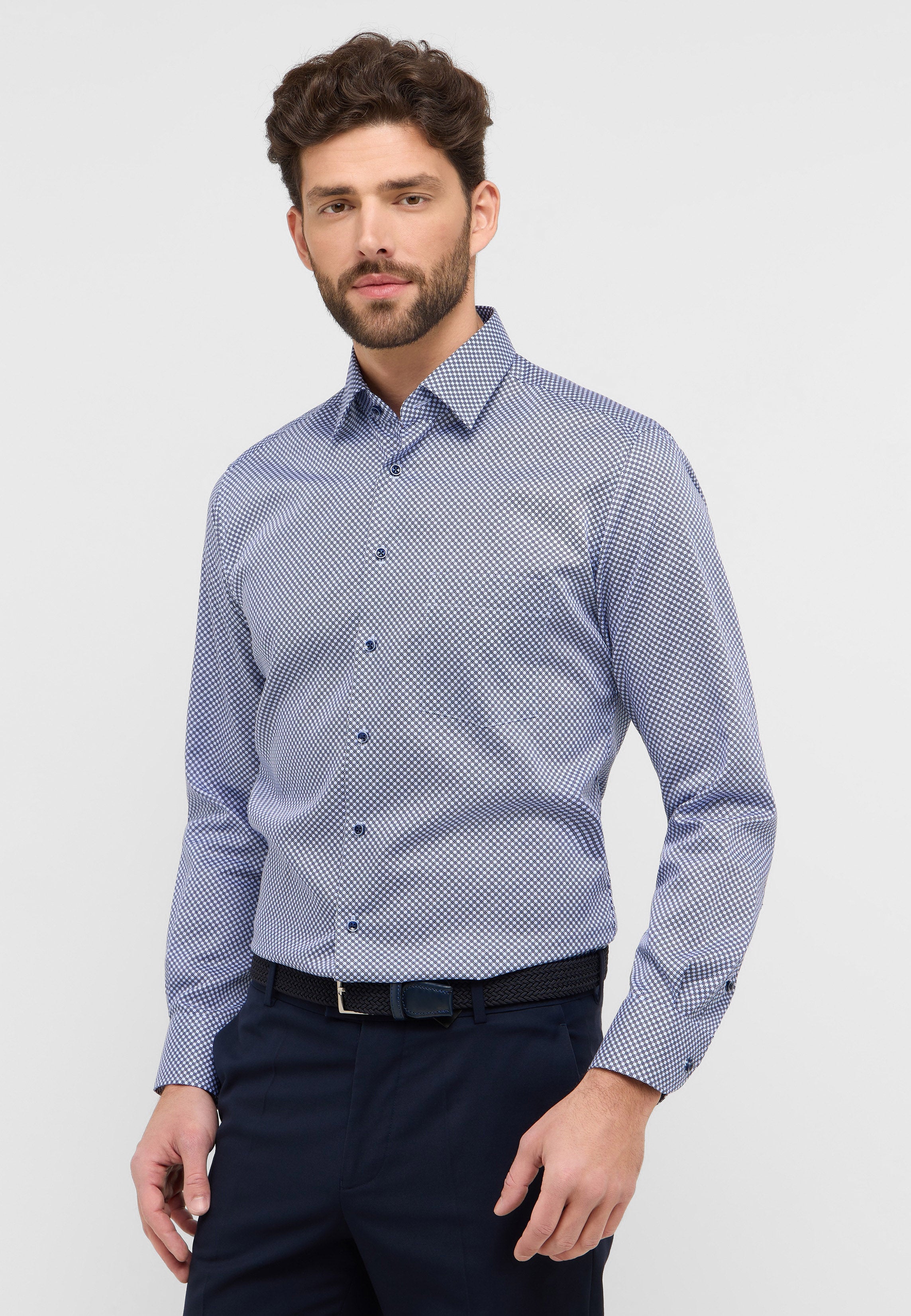ETERNA MODERN FIT Langarm Hemd - Midnight Grid Blue - 4220-14-X181 von Eterna