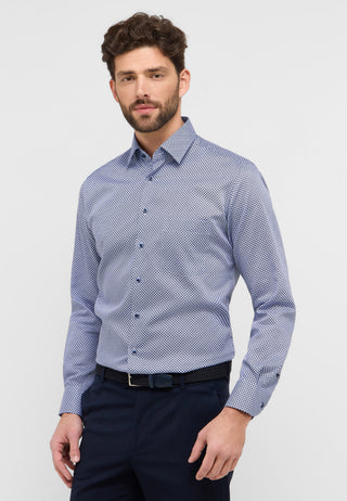 ETERNA MODERN FIT Langarm Hemd - Midnight Grid Blue - 4220-14-X181