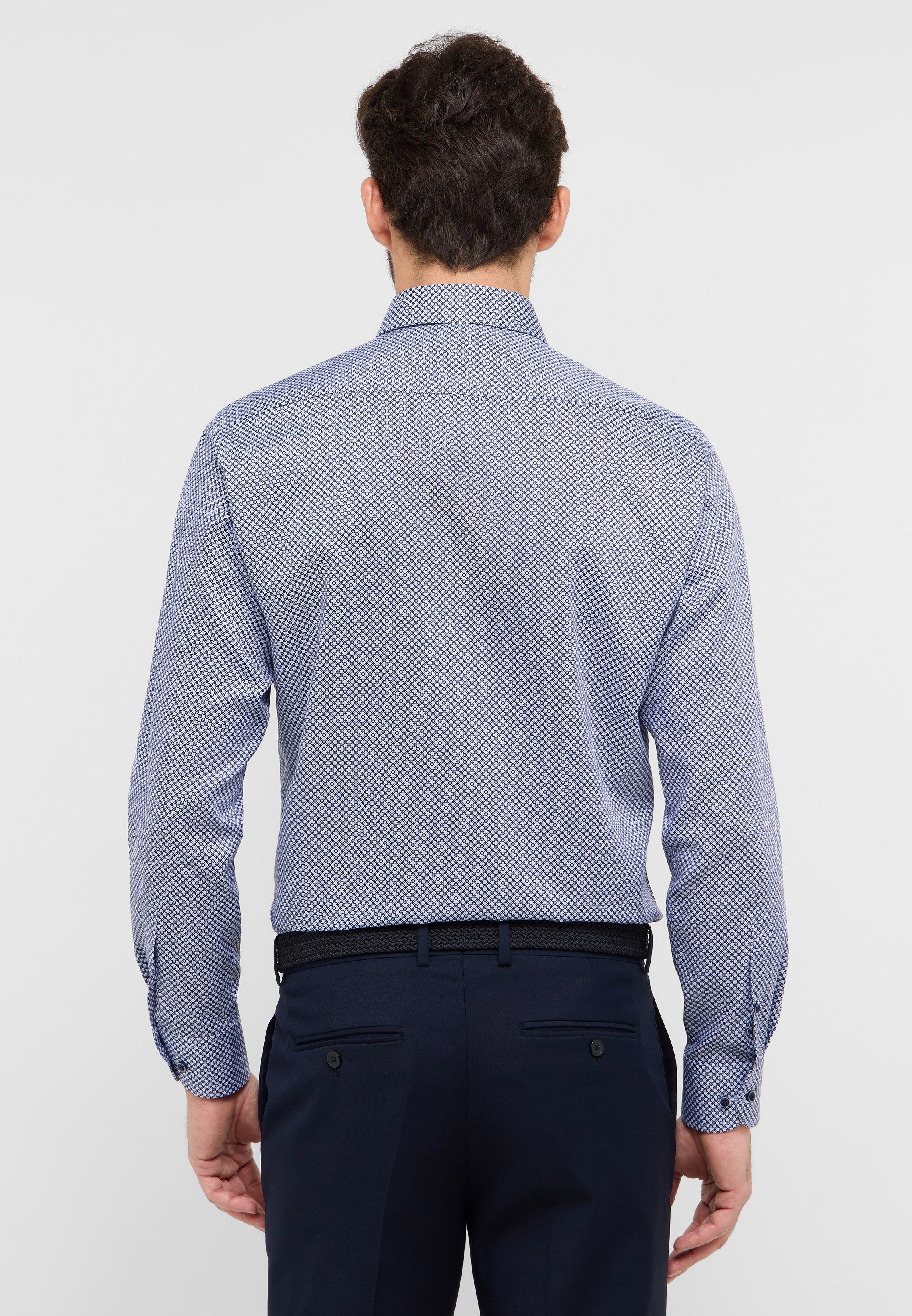 ETERNA MODERN FIT Langarm Hemd - Midnight Grid Blue - 4220-14-X181 von Eterna