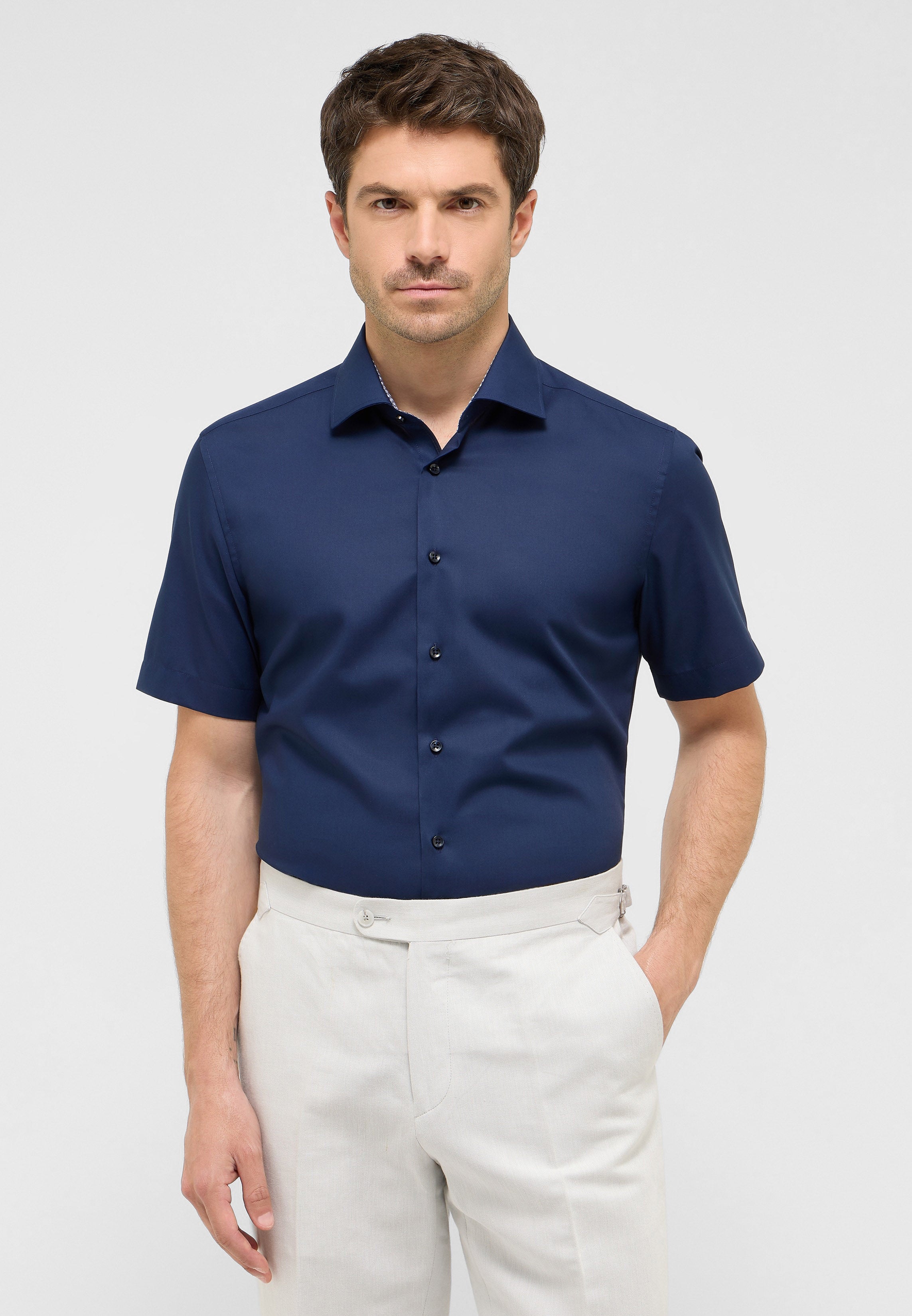 ETERNA Slim Fit Kurzarm Hemd - Midnight Cobalt Poplin - 1304-19-G140 von Eterna