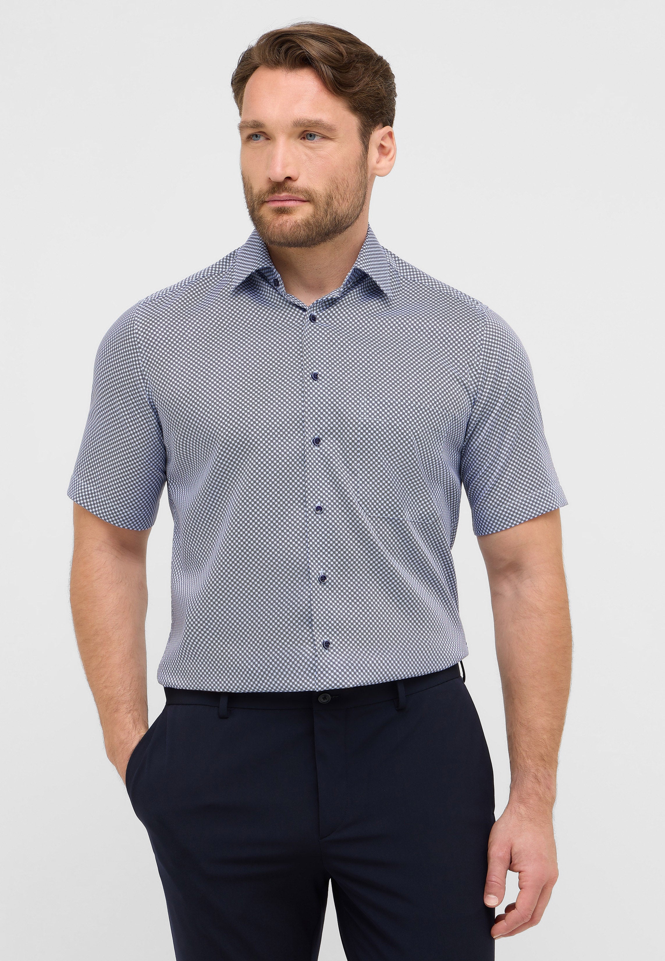 ETERNA COMFORT FIT Kurzarm Hemd - Blue Mosaic Navy - 4220-14-K181 von Eterna