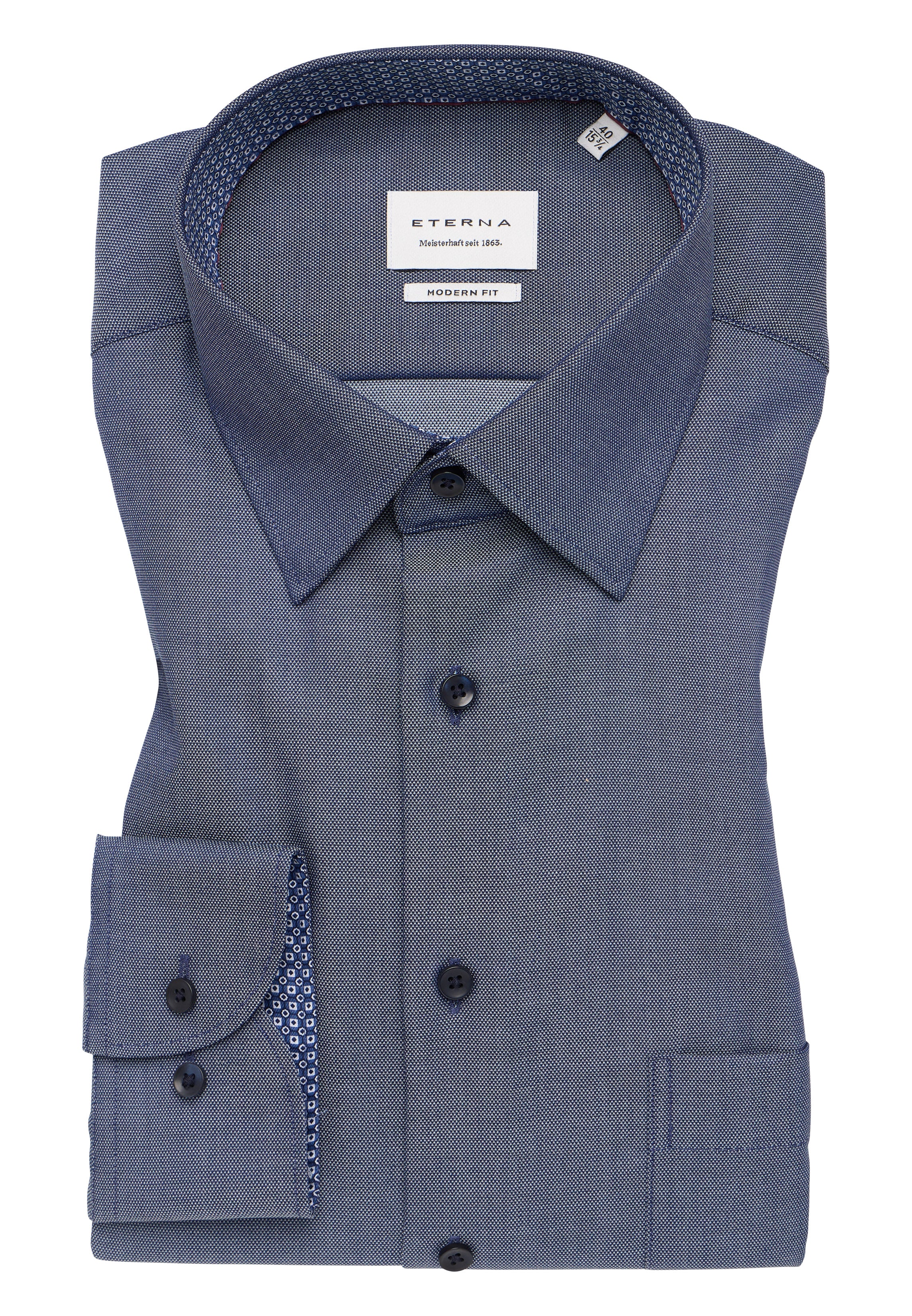 ETERNA MODERN FIT Langarm Hemd - Midnight Herringbone - 1007-17-X141
