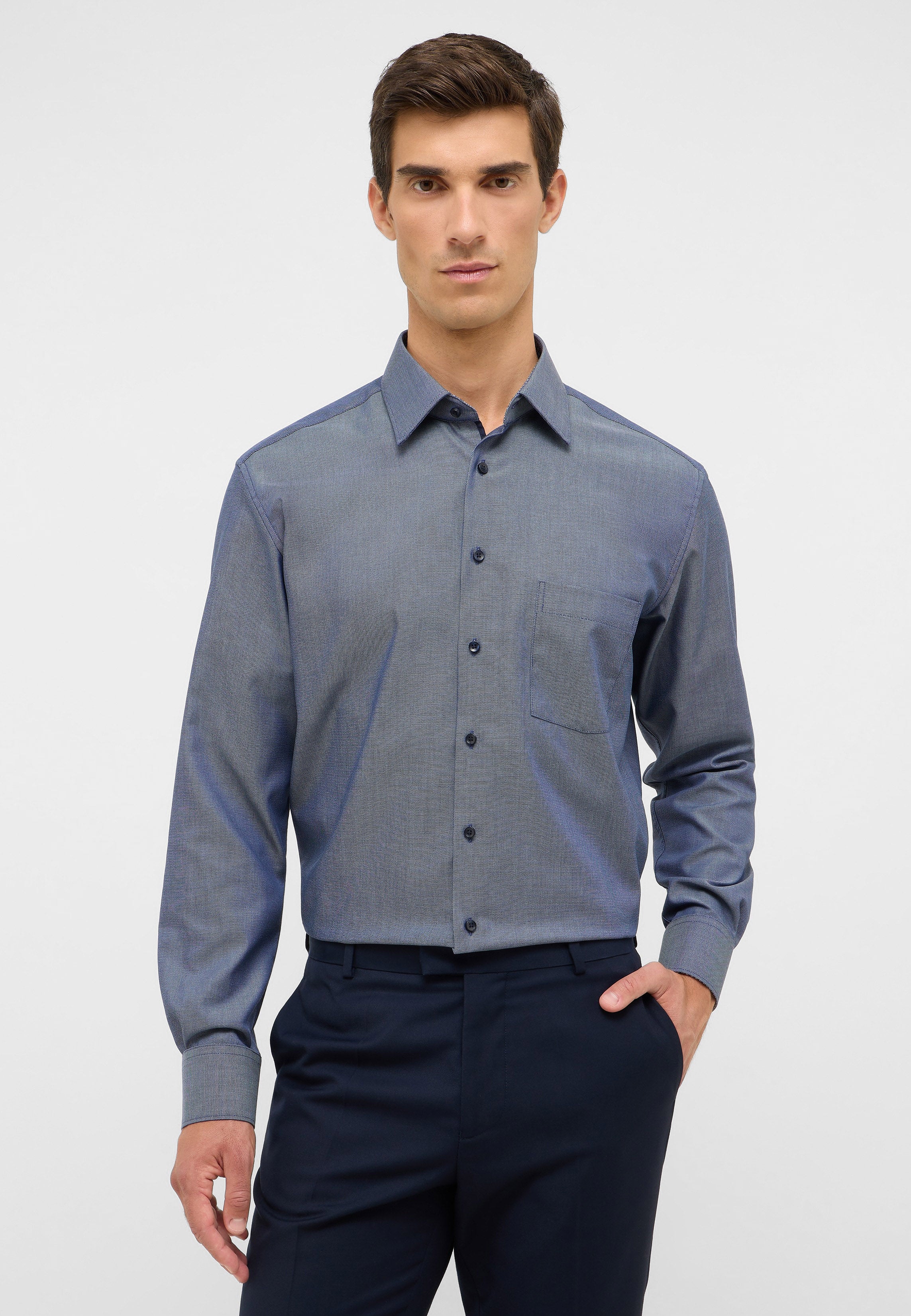ETERNA MODERN FIT Langarm Hemd - Midnight Herringbone - 1007-17-X141 von Eterna