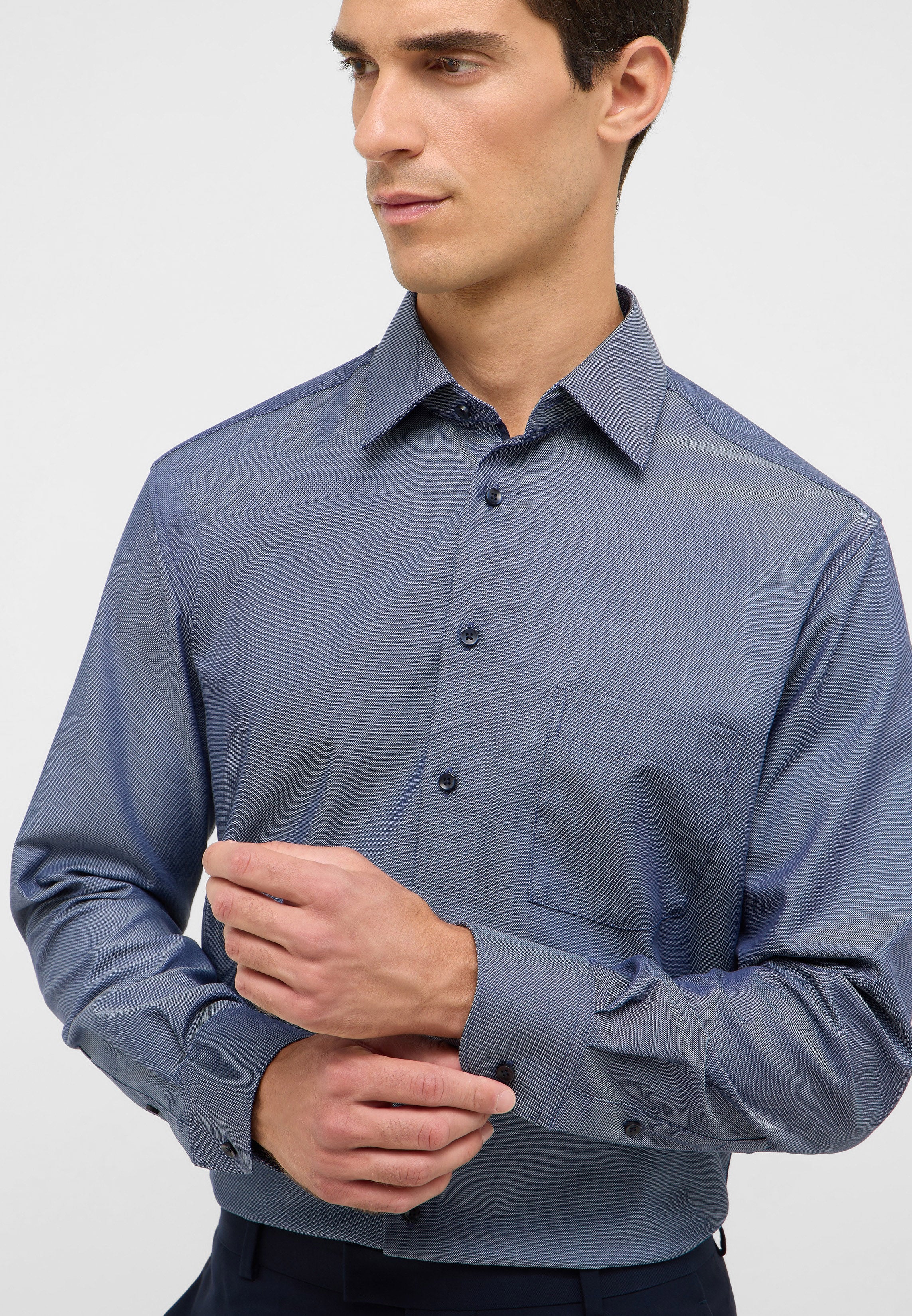 ETERNA MODERN FIT Langarm Hemd - Midnight Herringbone - 1007-17-X141 von Eterna