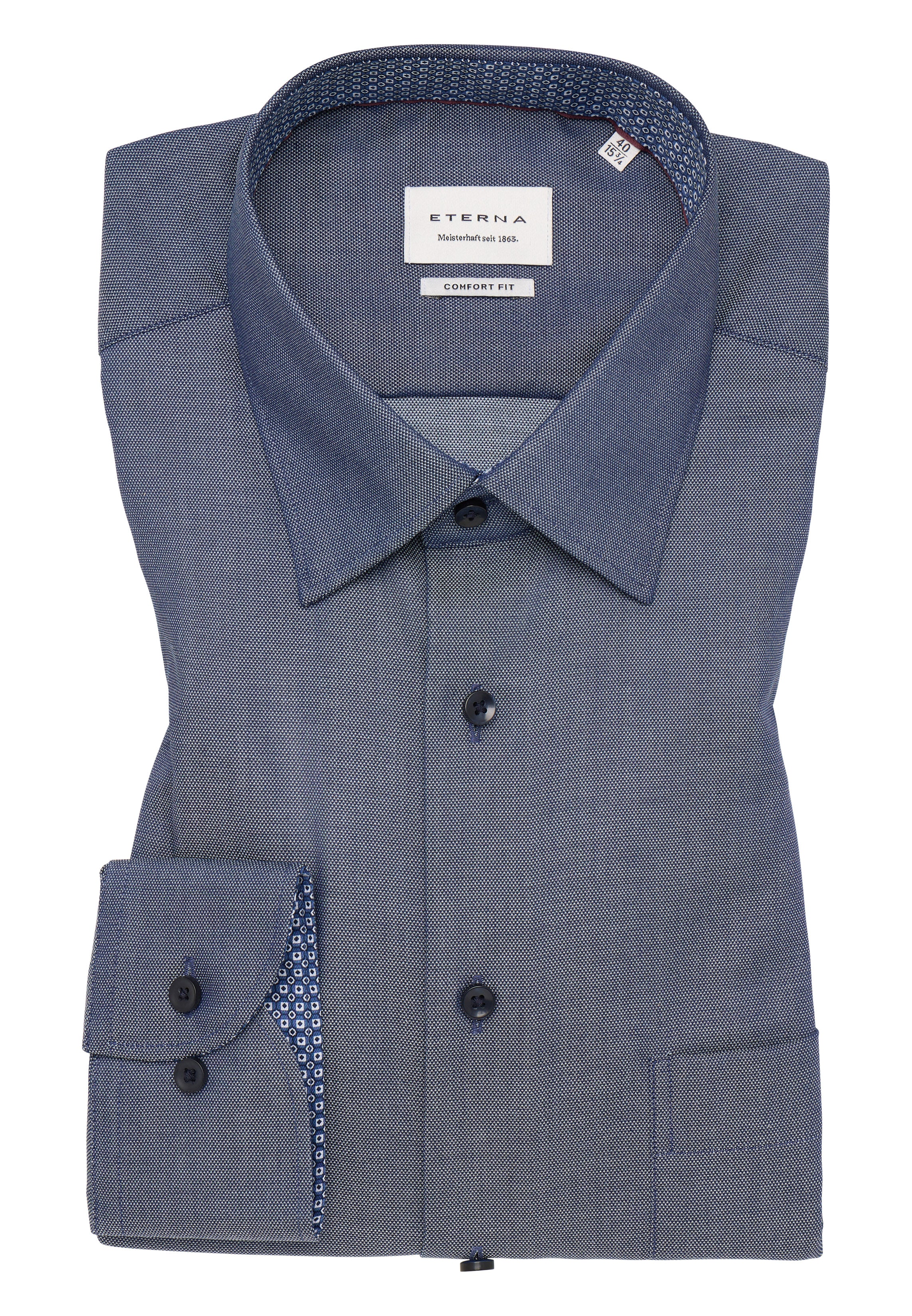 ETERNA COMFORT FIT Langarm Hemd - Stone Washed Navy - 1007-17-E141