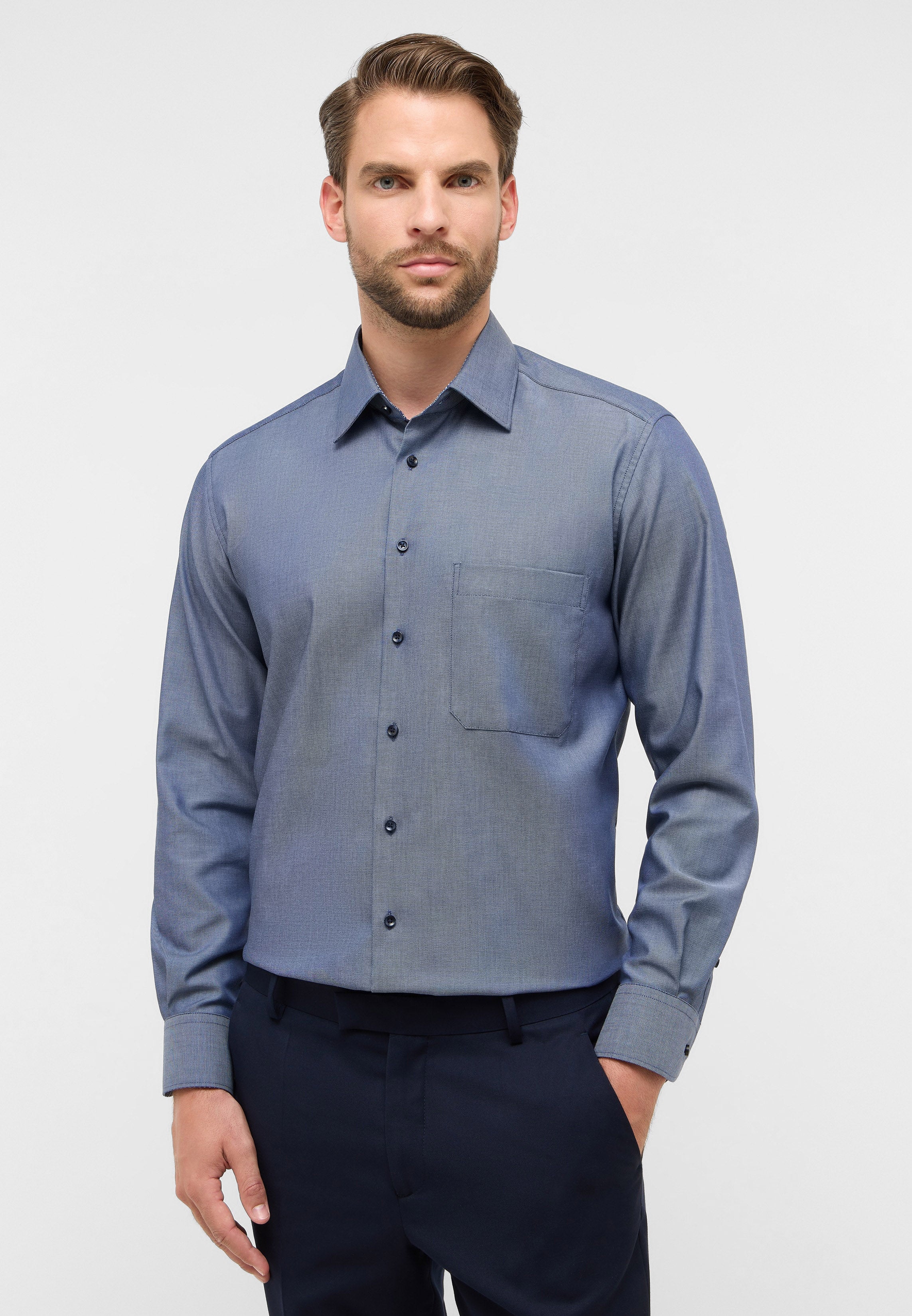 ETERNA COMFORT FIT Langarm Hemd - Stone Washed Navy - 1007-17-E141 von Eterna