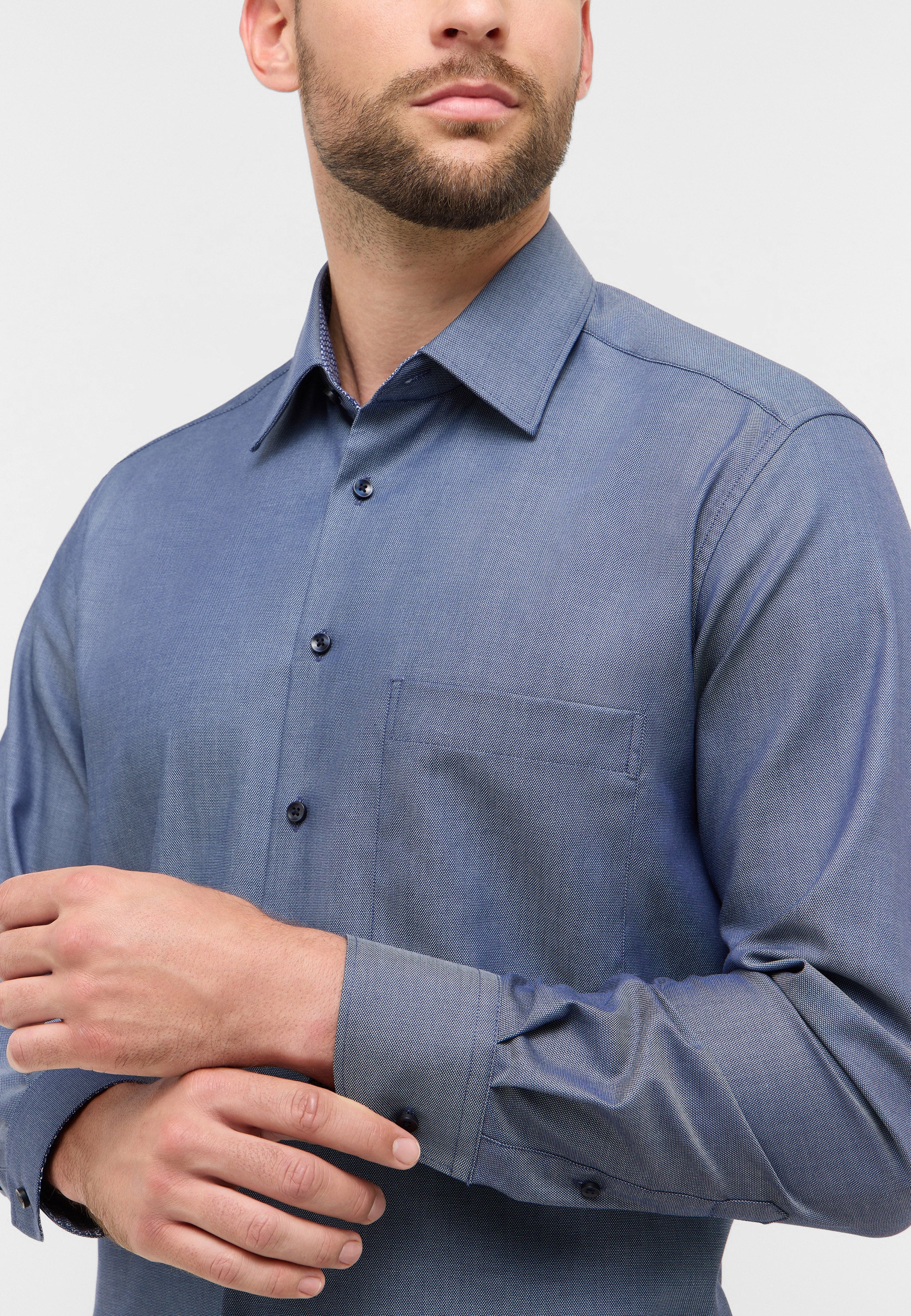 ETERNA COMFORT FIT Langarm Hemd - Stone Washed Navy - 1007-17-E141 von Eterna