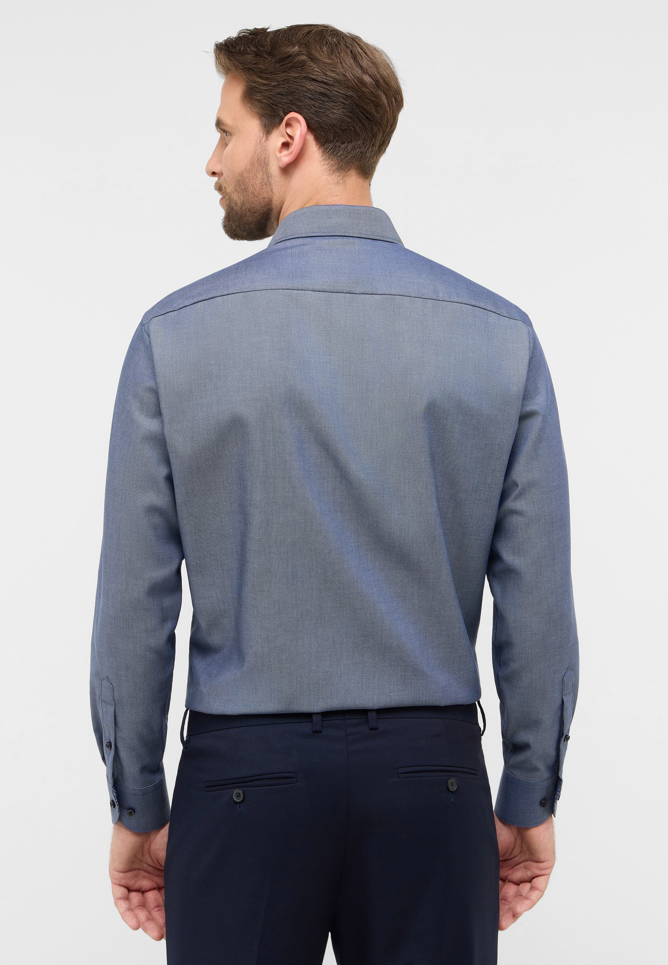 ETERNA COMFORT FIT Langarm Hemd - Stone Washed Navy - 1007-17-E141 von Eterna