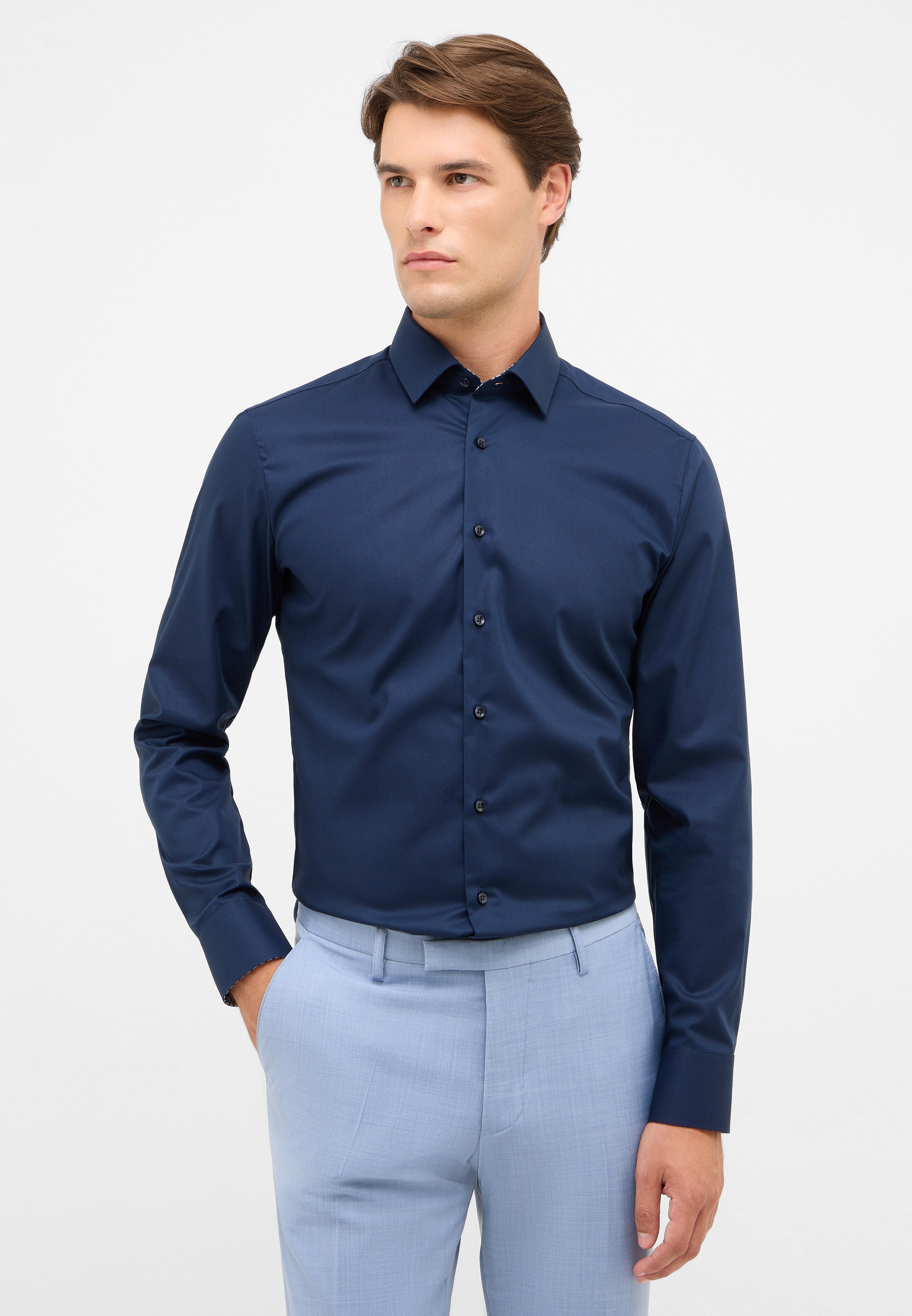 ETERNA Slim Fit Natural Stretch Langarm Hemd - Deep Navy Dusk - 1082-19-F141 von Eterna