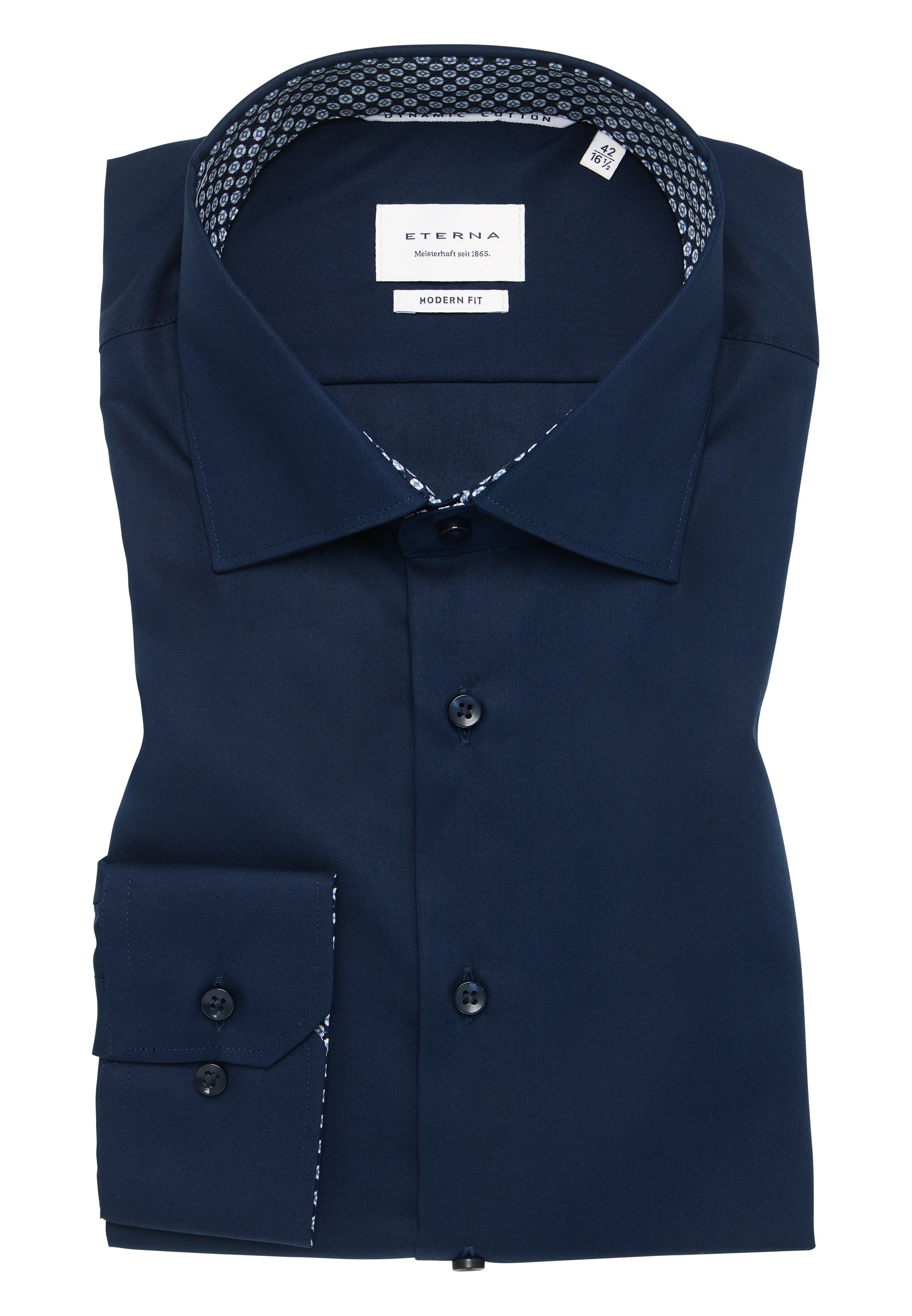 ETERNA MODERN FIT Langarm Hemd - Midnight Patchwork Blue - 1082-19-X14K