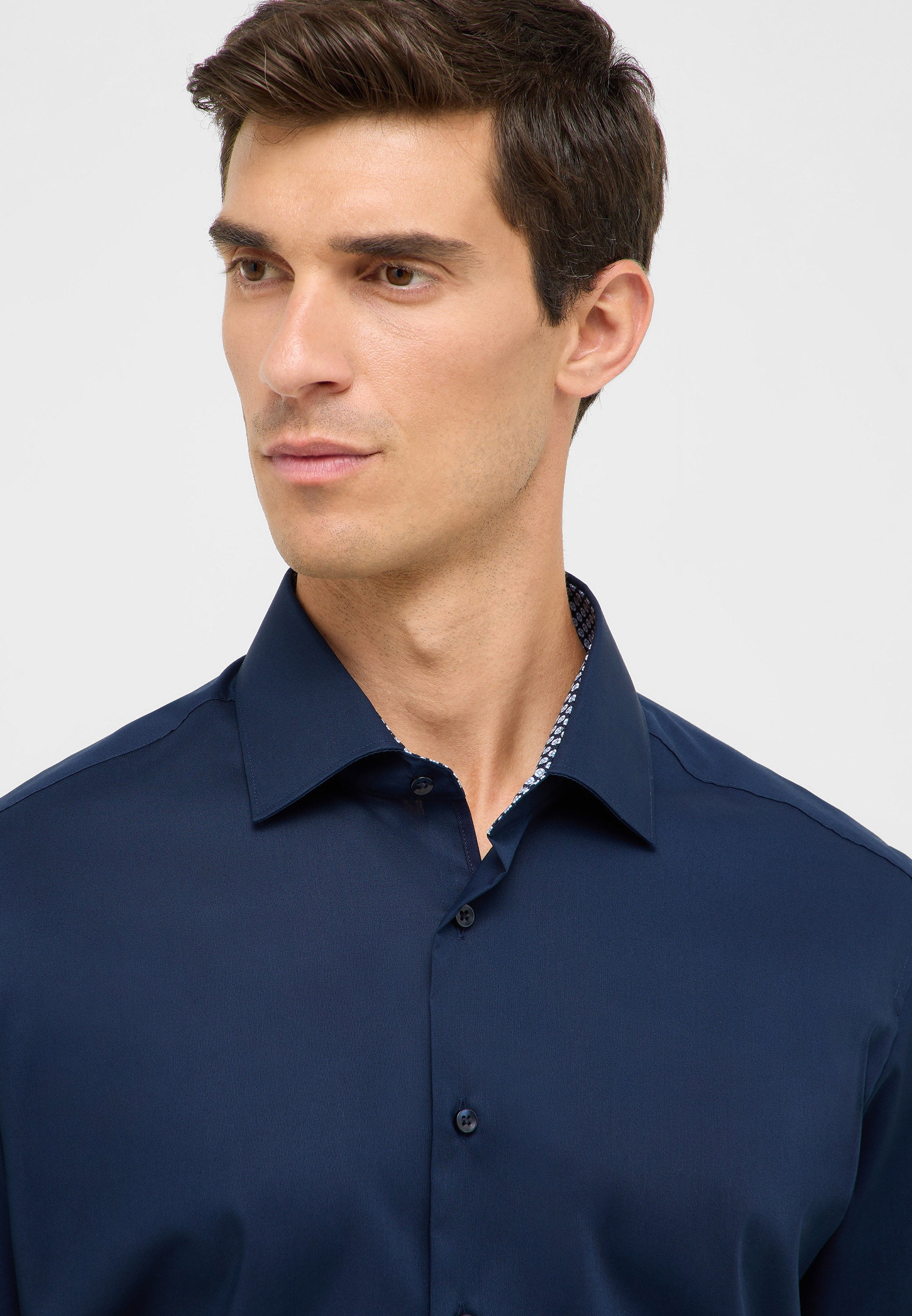 ETERNA MODERN FIT Langarm Hemd - Midnight Patchwork Blue - 1082-19-X14K von Eterna