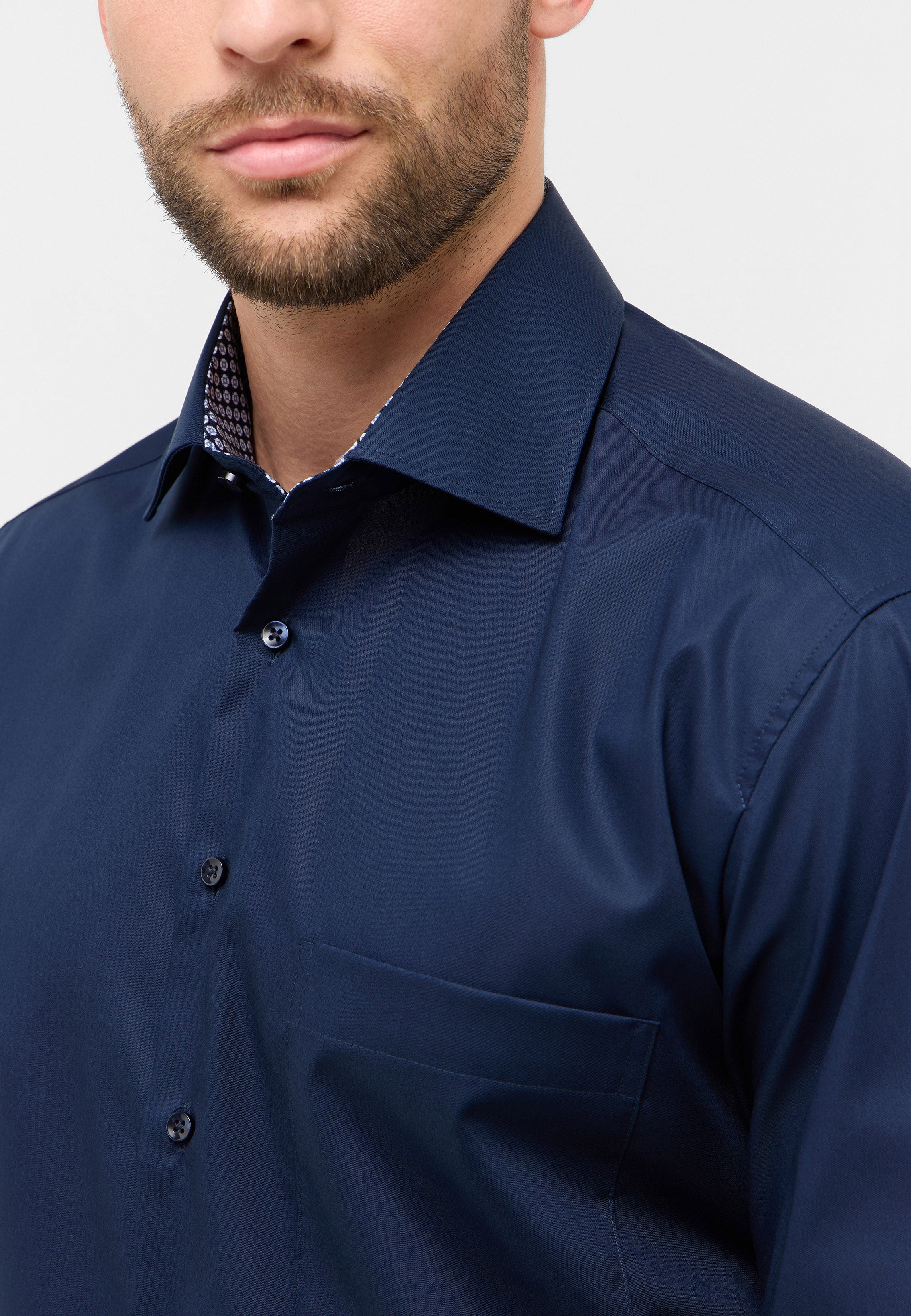 ETERNA COMFORT FIT Natural Stretch Langarm Hemd - Midnight Navy Blue - 1082-19-E15K von Eterna