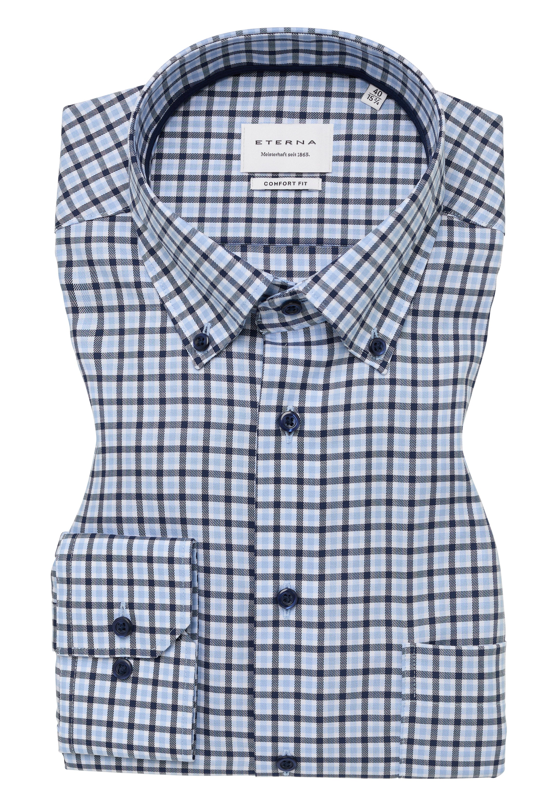 ETERNA Comfort Fit Langarm Hemd - Sky Check Blue - 1012-11-E114