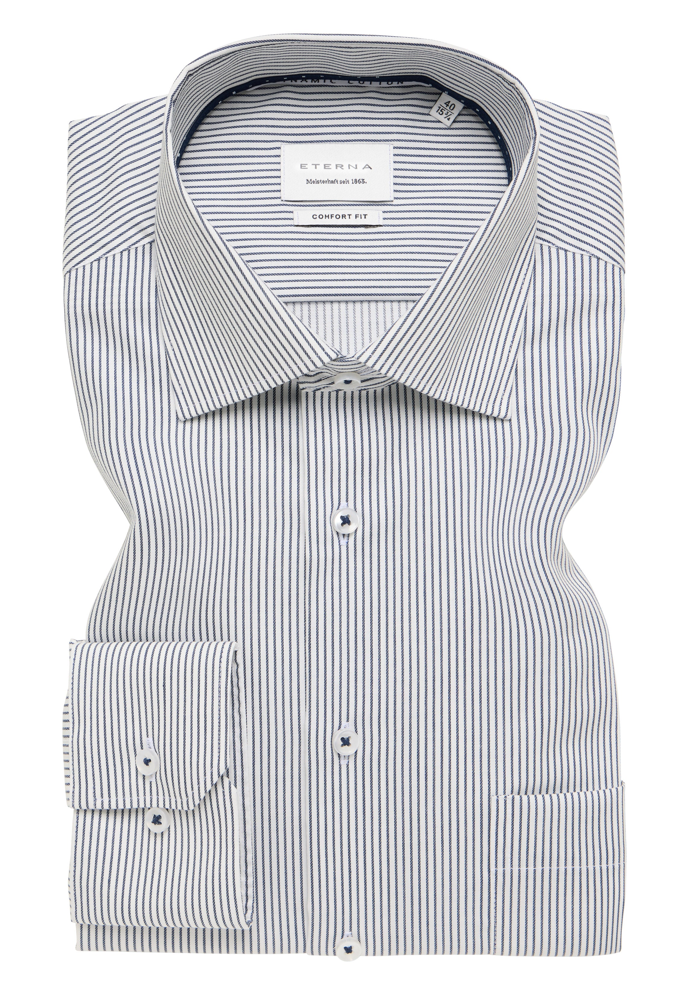 ETERNA COMFORT FIT Langarm Hemd - White Navy Pinstripe - 1291-19-E19K