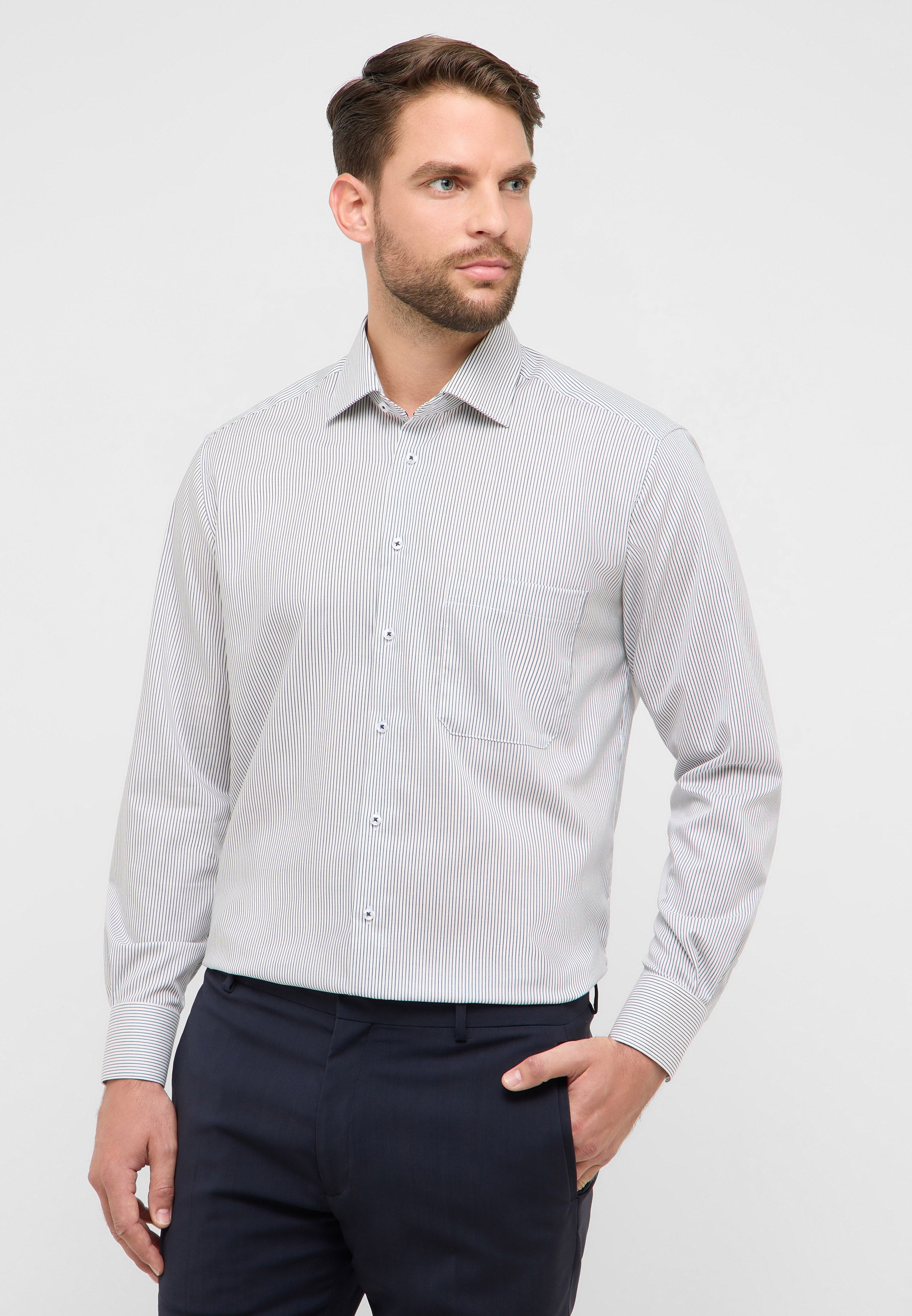 ETERNA COMFORT FIT Langarm Hemd - White Navy Pinstripe - 1291-19-E19K von Eterna