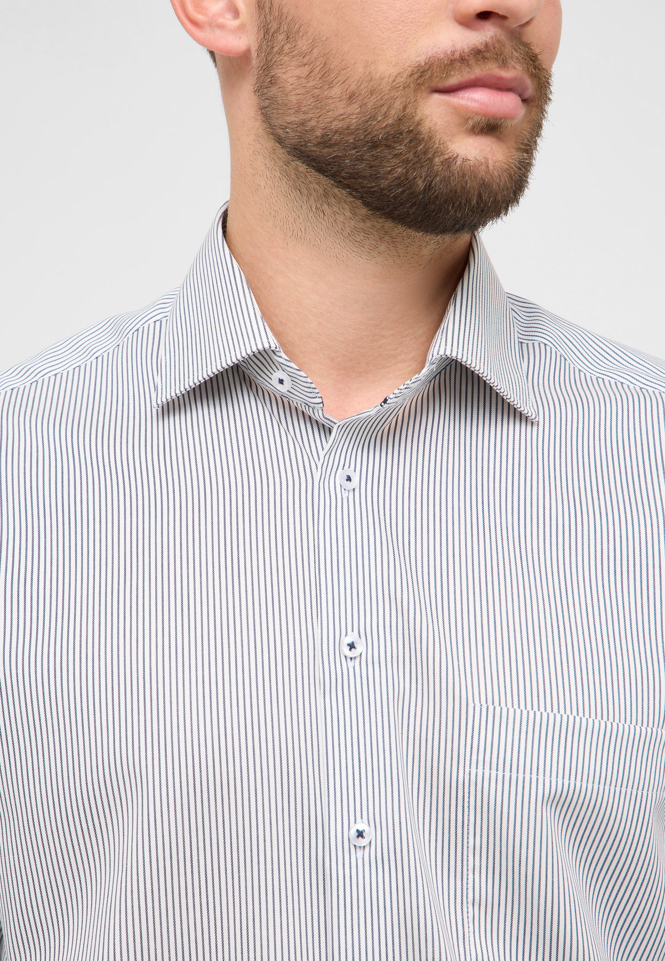 ETERNA COMFORT FIT Langarm Hemd - White Navy Pinstripe - 1291-19-E19K von Eterna