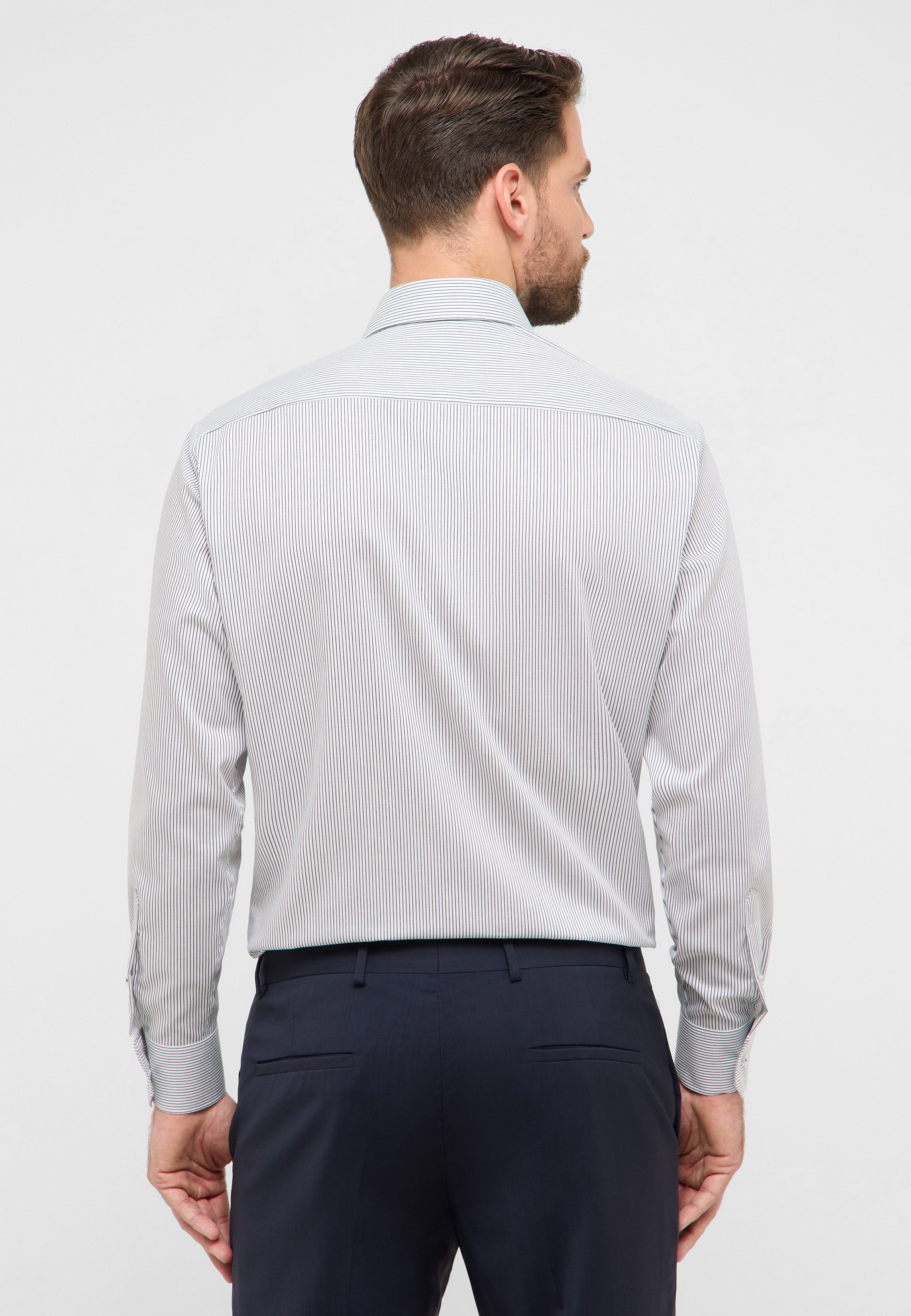 ETERNA COMFORT FIT Langarm Hemd - White Navy Pinstripe - 1291-19-E19K von Eterna