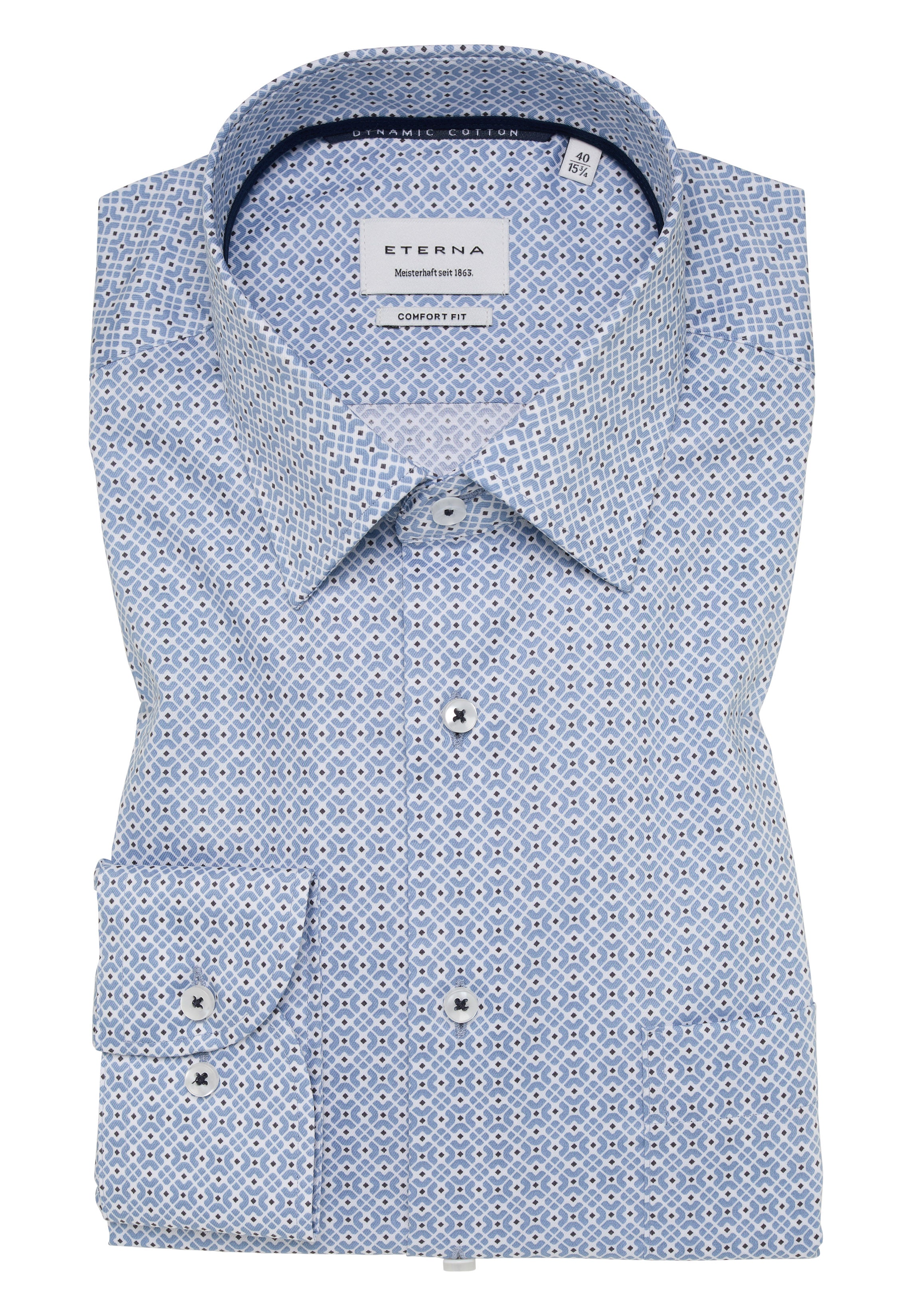 ETERNA COMFORT FIT Hemd - Sky Mosaic Blue - 1294-12-E181