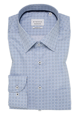 ETERNA COMFORT FIT Hemd - Sky Mosaic Blue - 1294-12-E181