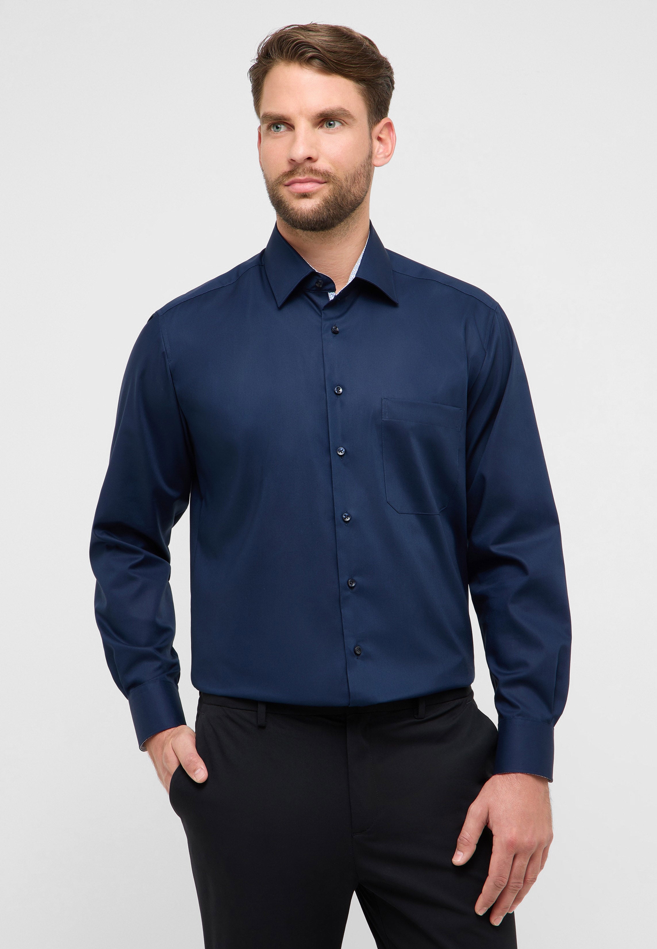 ETERNA COMFORT FIT Langarm Hemd - Navy Horizon - 1382-19-E141 von Eterna