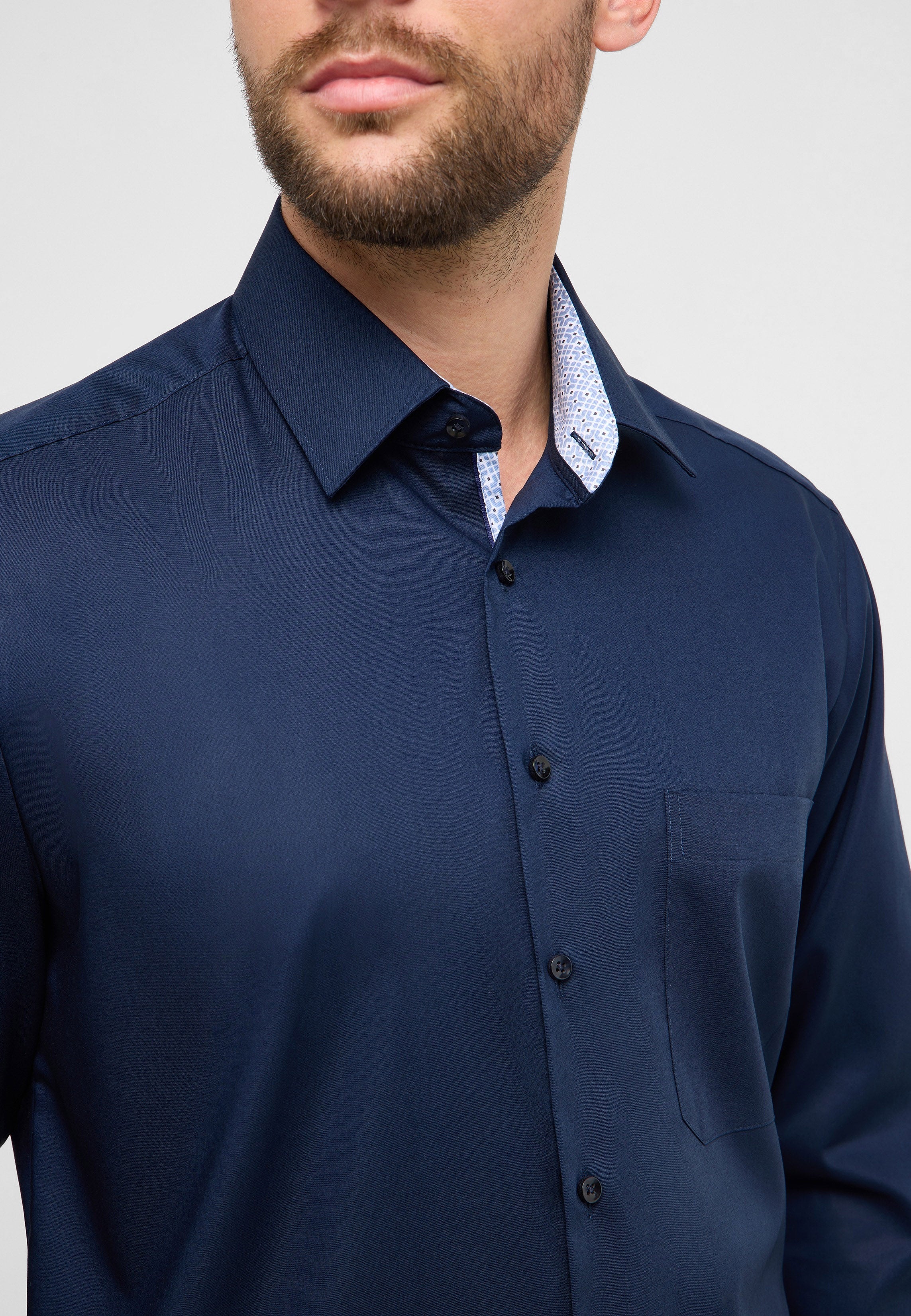 ETERNA COMFORT FIT Langarm Hemd - Navy Horizon - 1382-19-E141 von Eterna