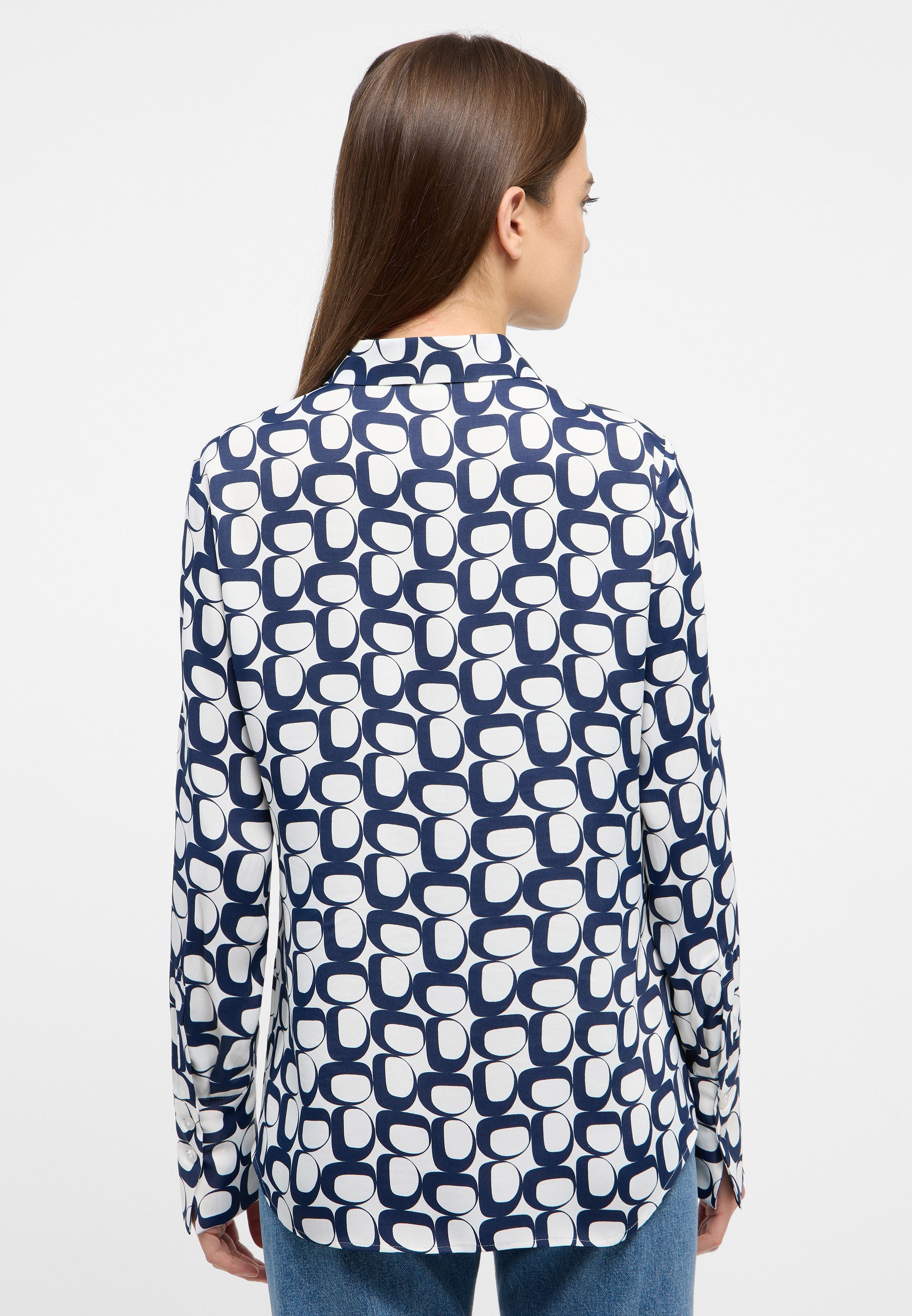 ETERNA REGULAR FIT Bluse - White Navy Pixel - 7022-19-D351 von Eterna