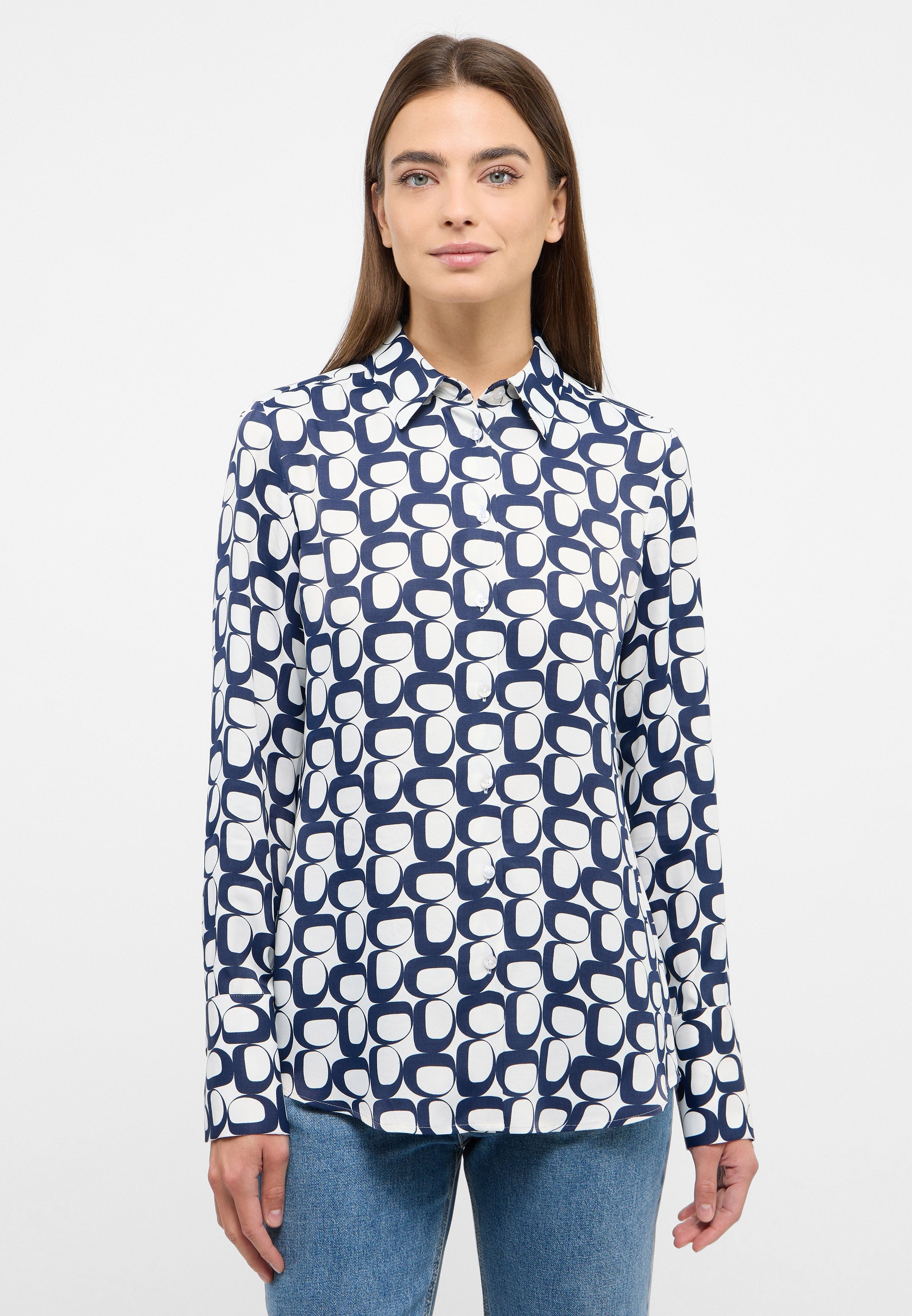 ETERNA REGULAR FIT Bluse - White Navy Pixel - 7022-19-D351 von Eterna