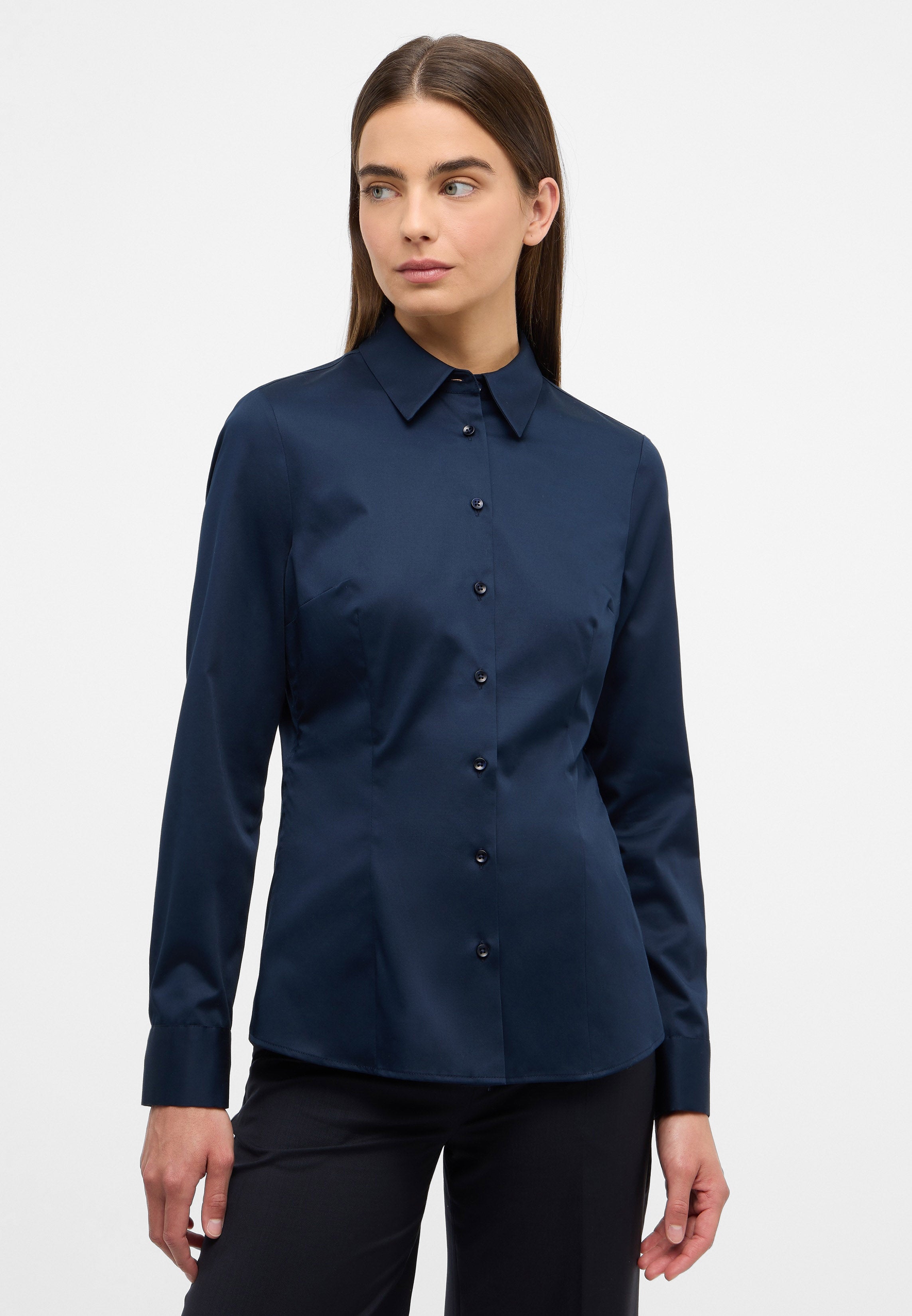 ETERNA FITTED Langarm Bluse - Twilight Harbor Blue - 5585-19-DF48