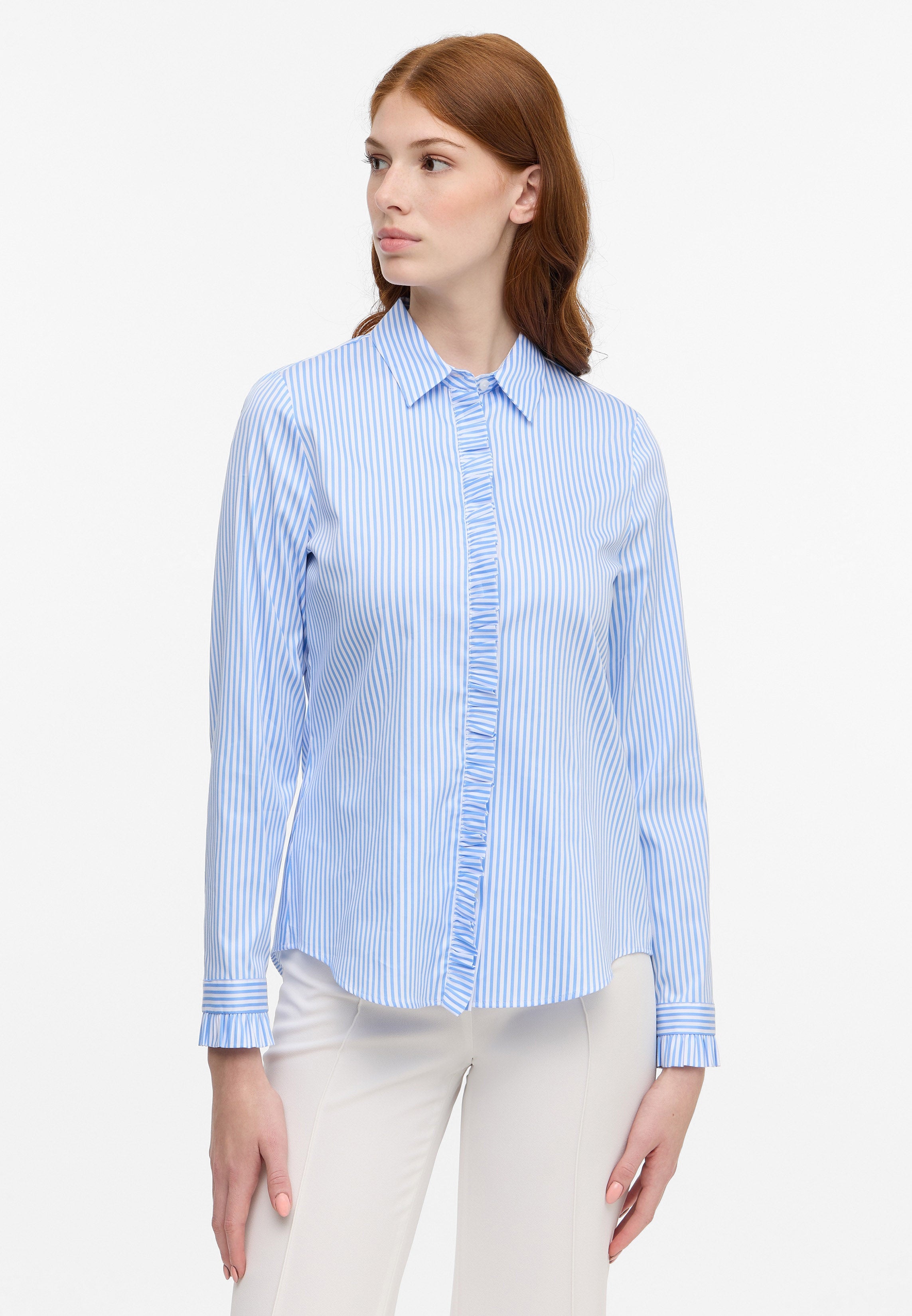 ETERNA FITTED Langarm Bluse - Dawn Stripe Blue - 6281-12-DF52