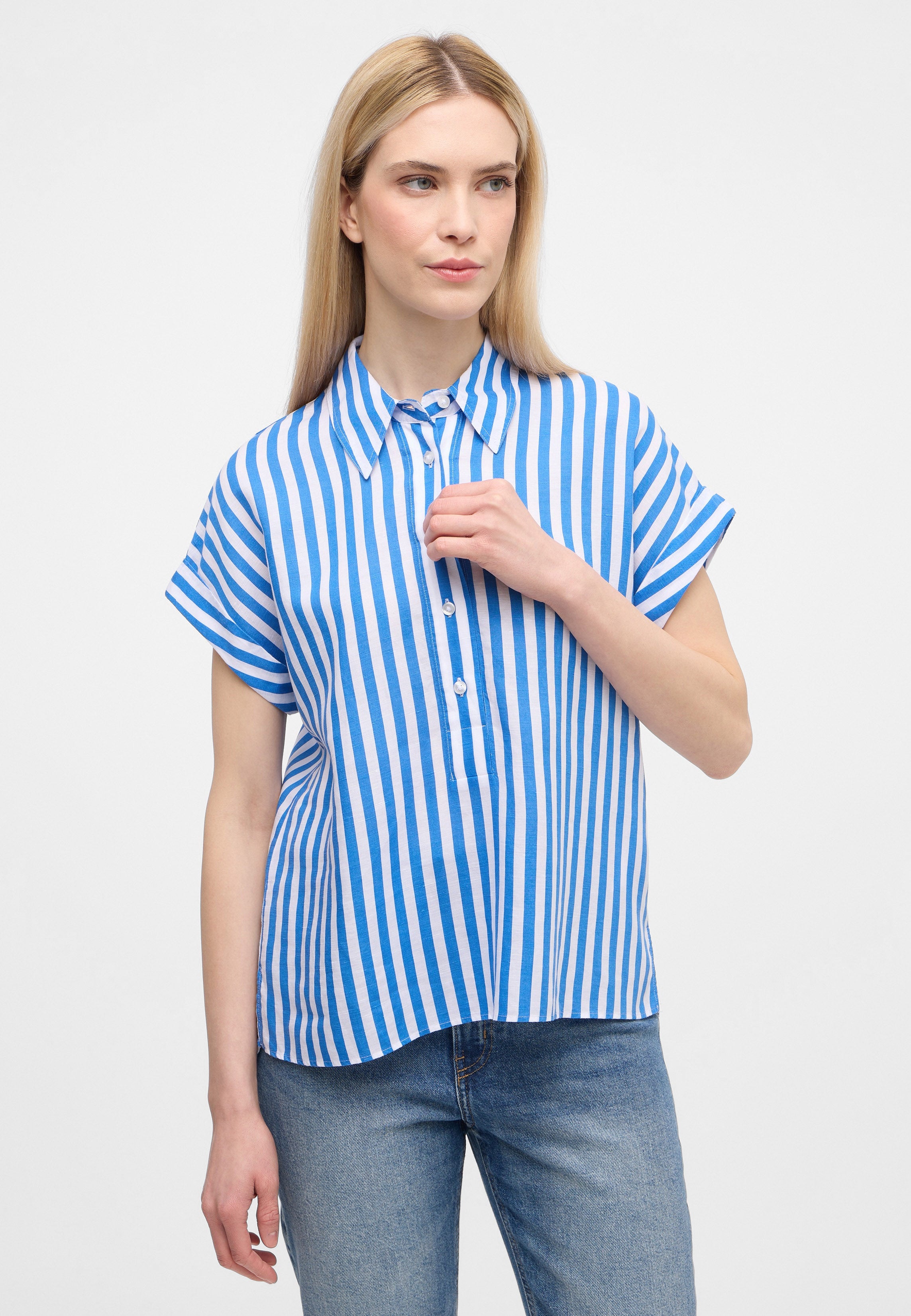 ETERNA LOOSE FIT Kurzarm Bluse - Azure Seabreeze Stripe - 6272-14-H311 von Eterna