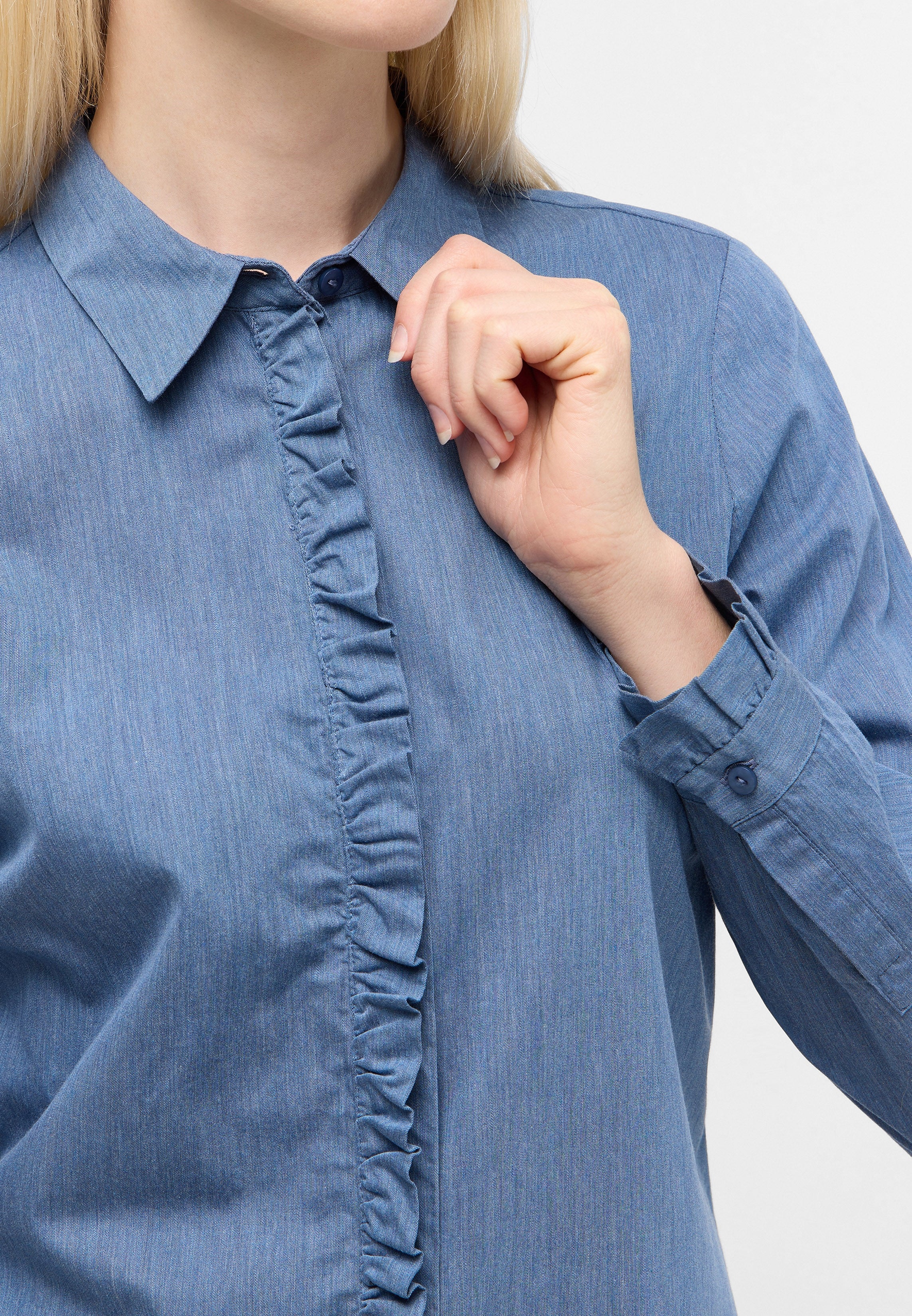 ETERNA FITTED Langarm Bluse - Blue Denim Dusk - 5515-18-DF53 von Eterna