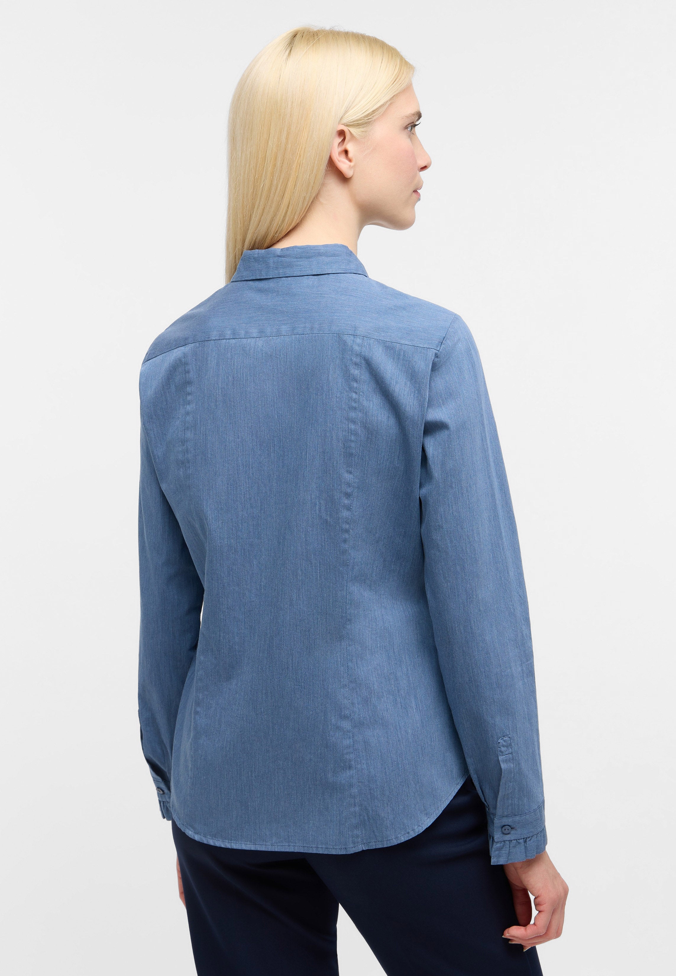 ETERNA FITTED Langarm Bluse - Blue Denim Dusk - 5515-18-DF53 von Eterna