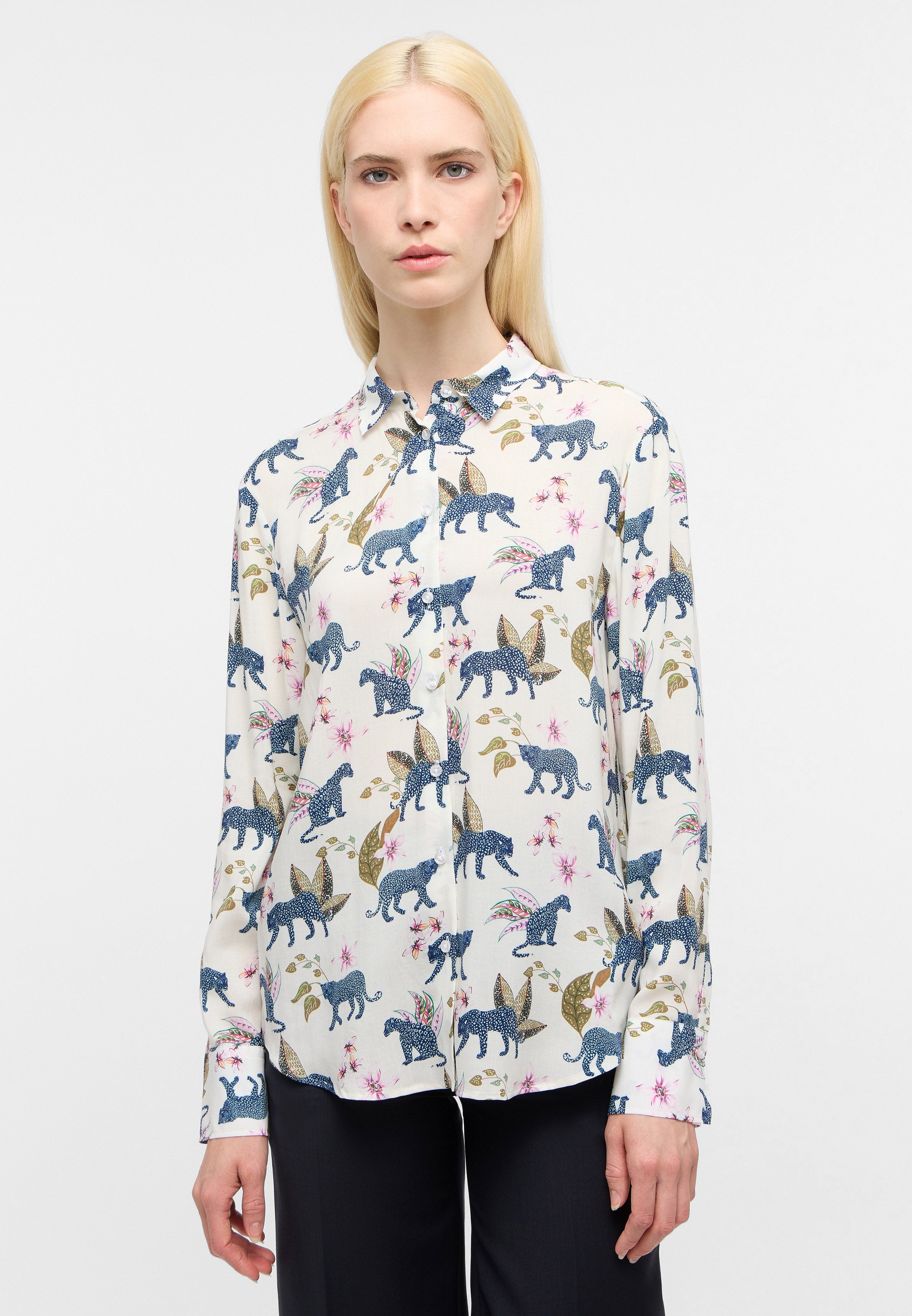 ETERNA REGULAR FIT Langarm Bluse - Garden Animal Ivory - 7684-19-D352