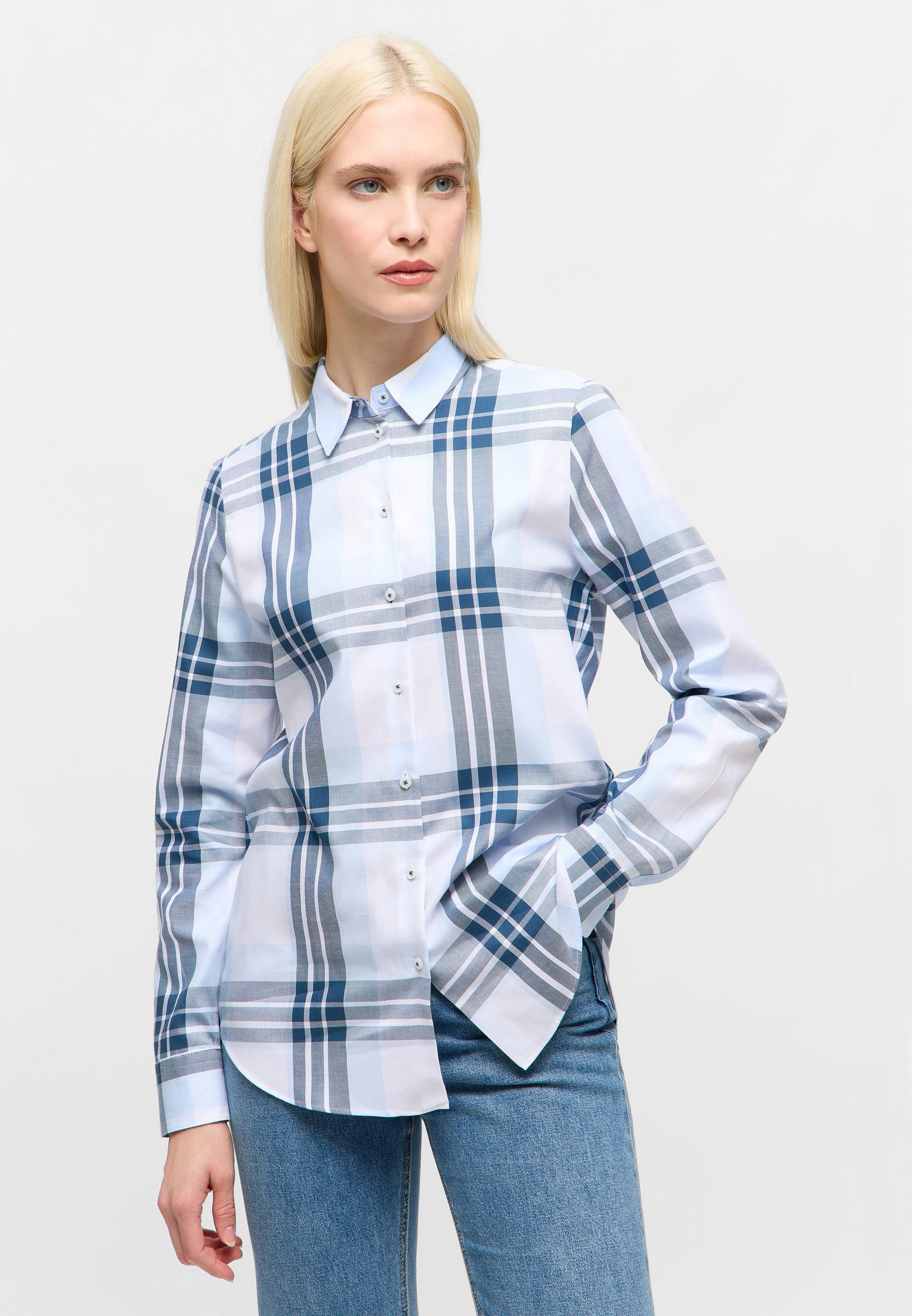 ETERNA REGULAR FIT Langarm Bluse - Harbor Mist Blue - 6126-11-D935