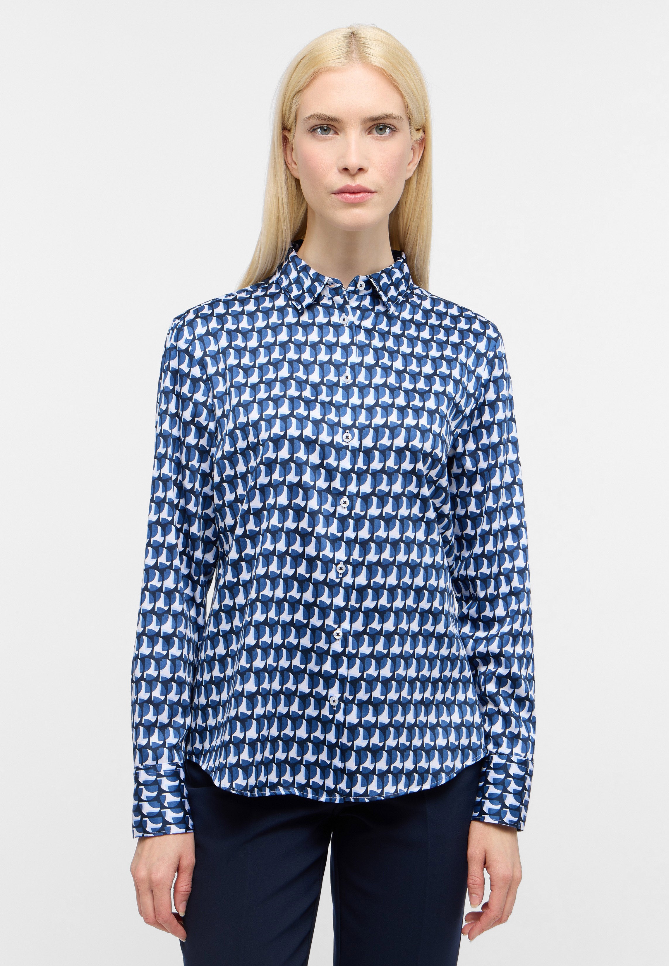 ETERNA REGULAR FIT Langarm Bluse - Coastal Mosaic Blue - 7760-19-D352