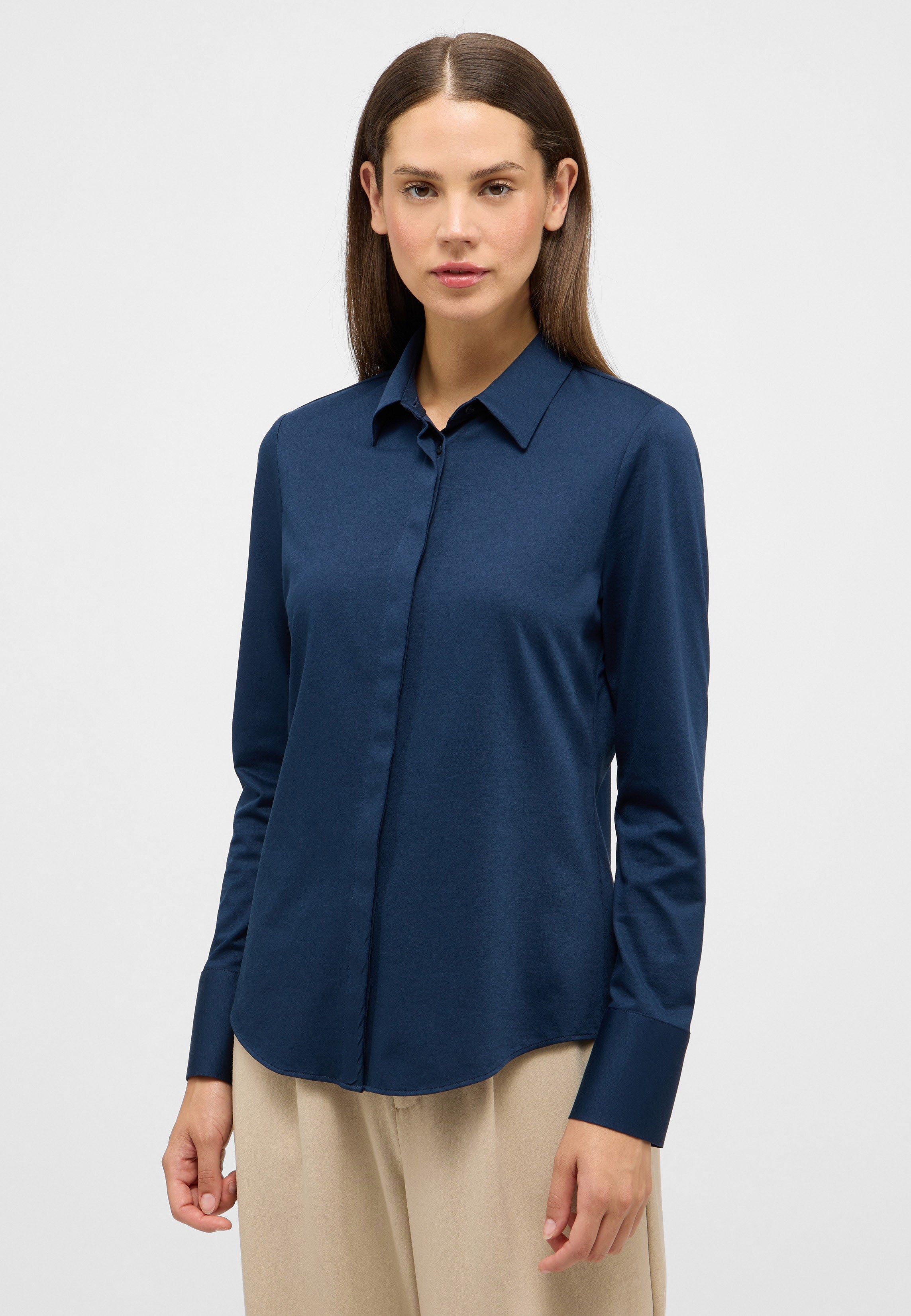ETERNA FITTED Langarm Bluse - Indigo Horizon Stretch - 5780-19-DY70