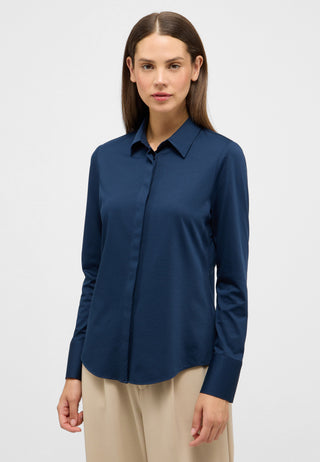 ETERNA FITTED Langarm Bluse - Indigo Horizon Stretch - 5780-19-DY70