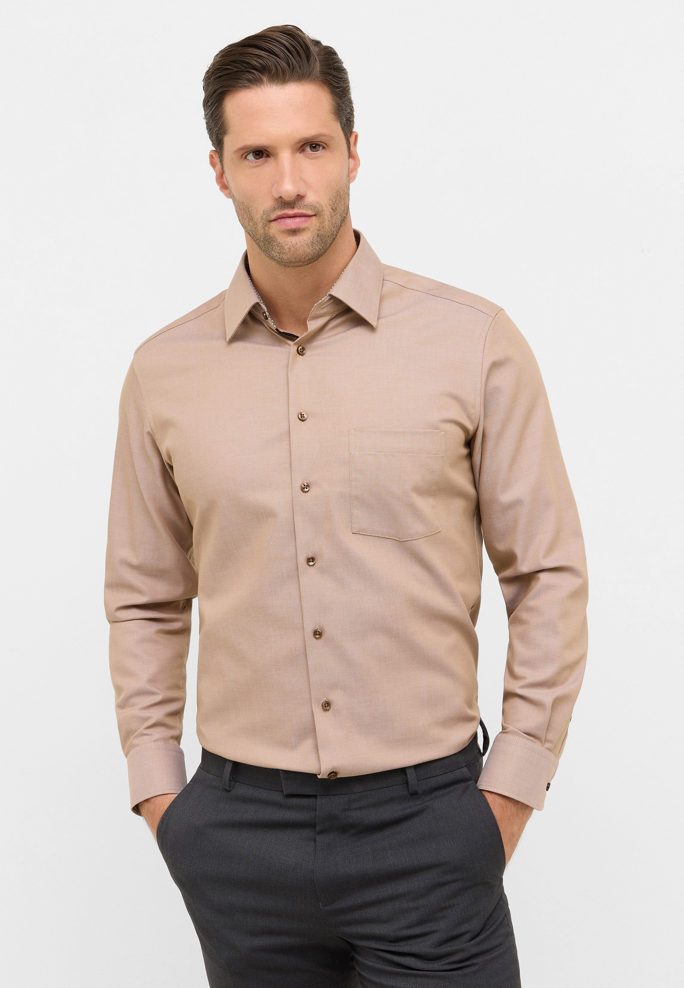ETERNA MODERN FIT Langarm Hemd - Linen Moka - 1007-23-X141 von Eterna