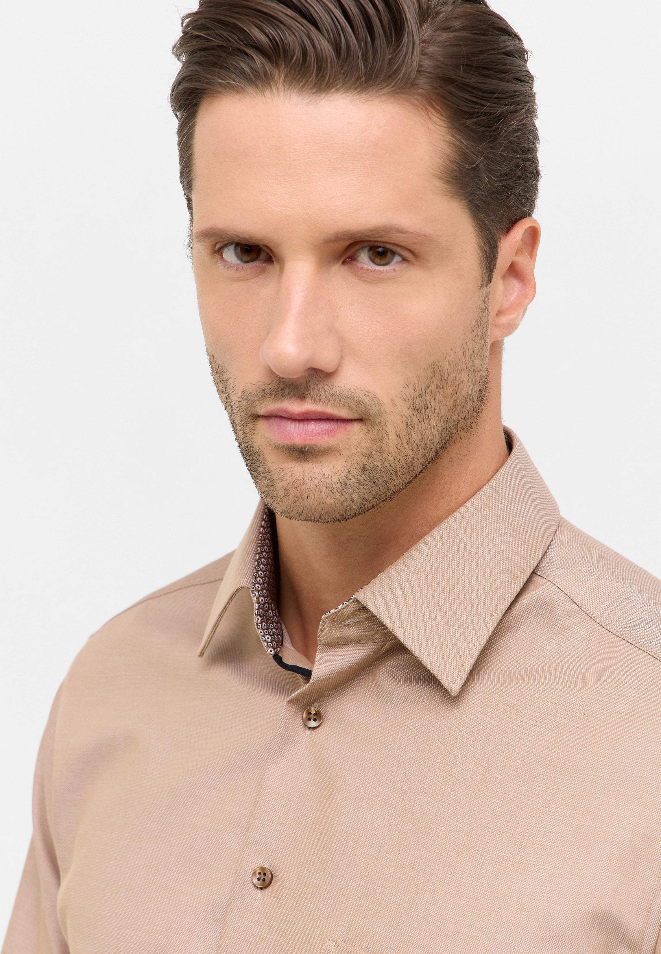 ETERNA MODERN FIT Langarm Hemd - Linen Moka - 1007-23-X141 von Eterna