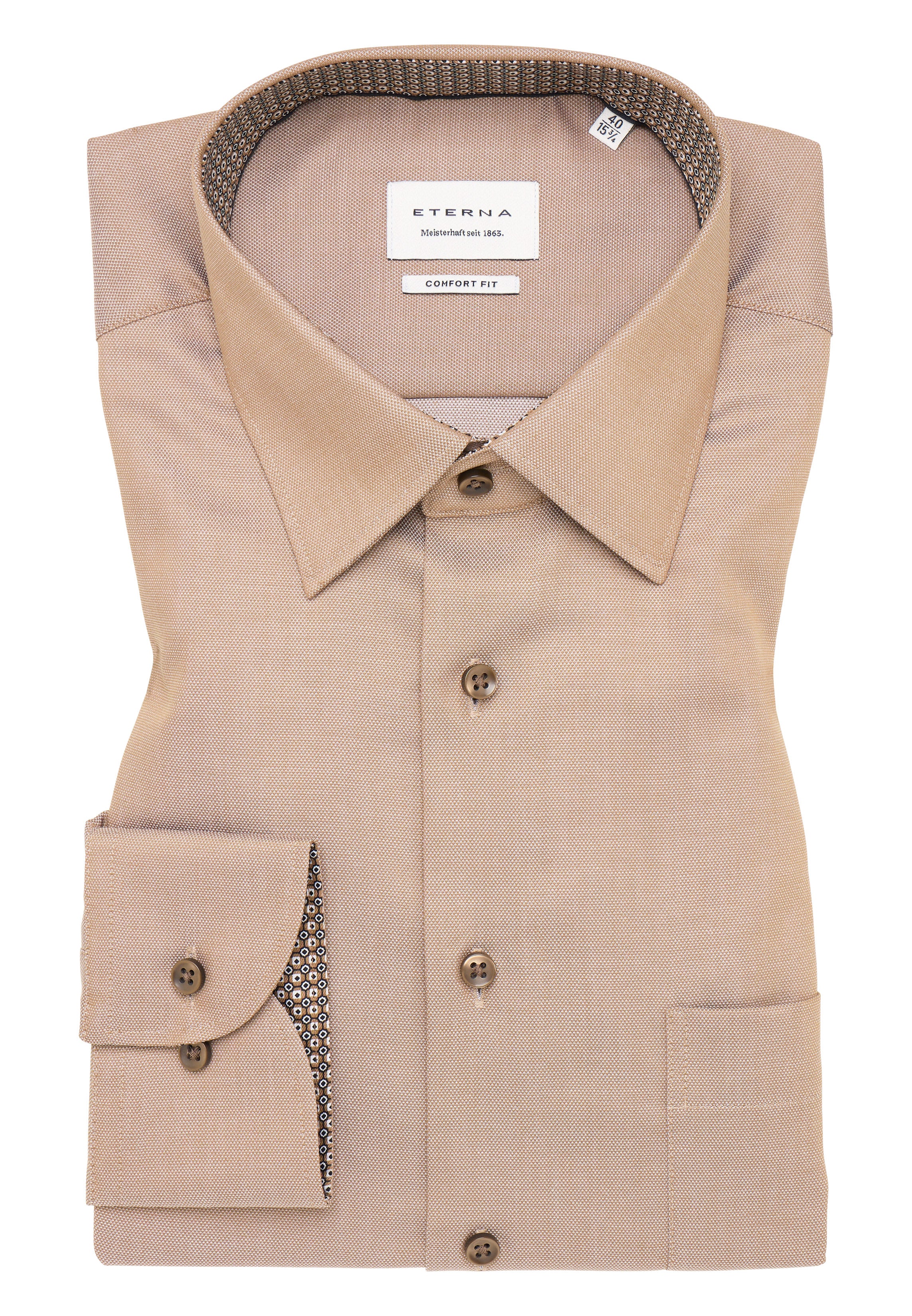 ETERNA COMFORT FIT Langarm Hemd - Linen Sand Glow - 1007-23-E141