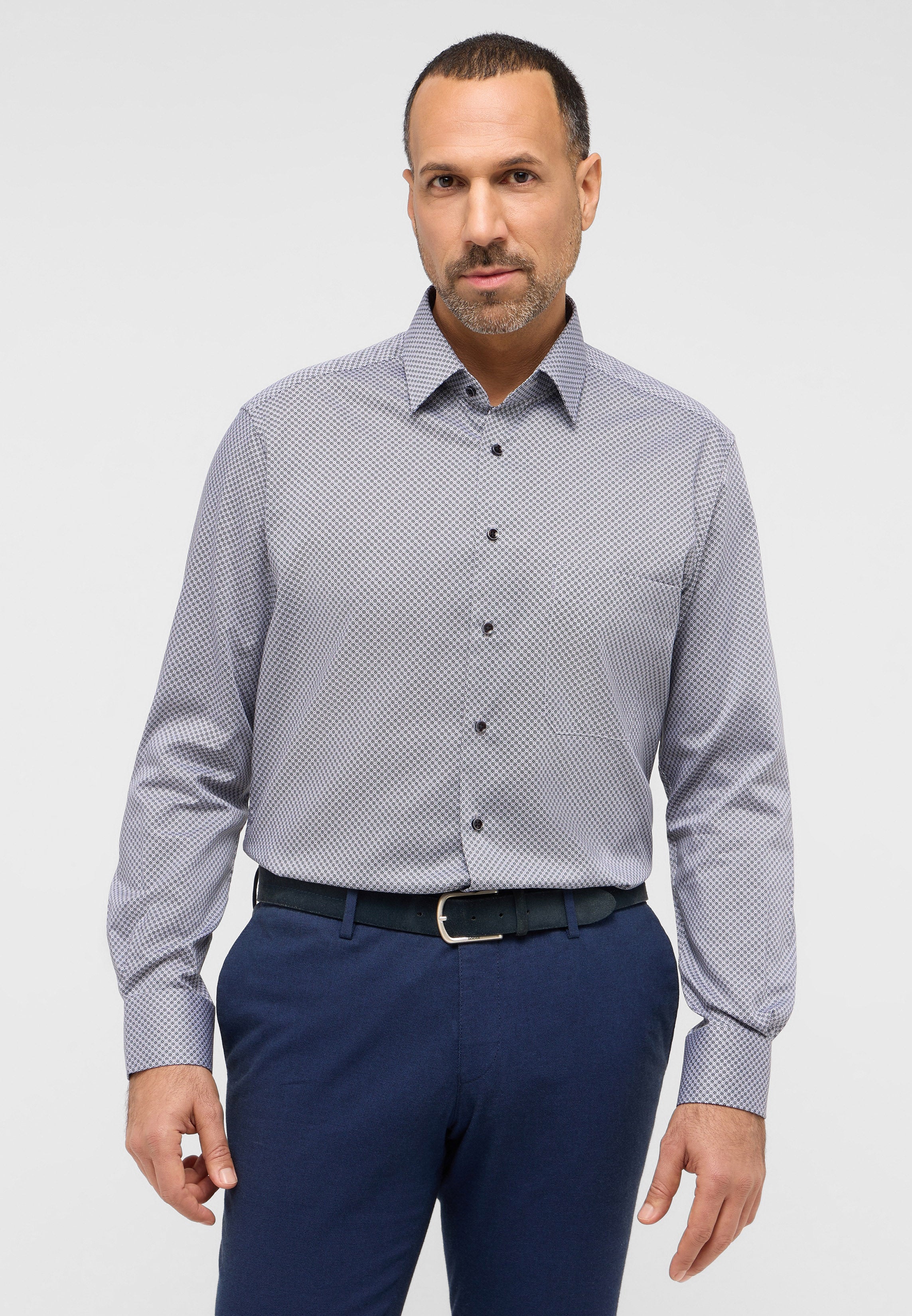 ETERNA COMFORT FIT Langarm Hemd - Pearl Slate Dots - 4220-35-E181