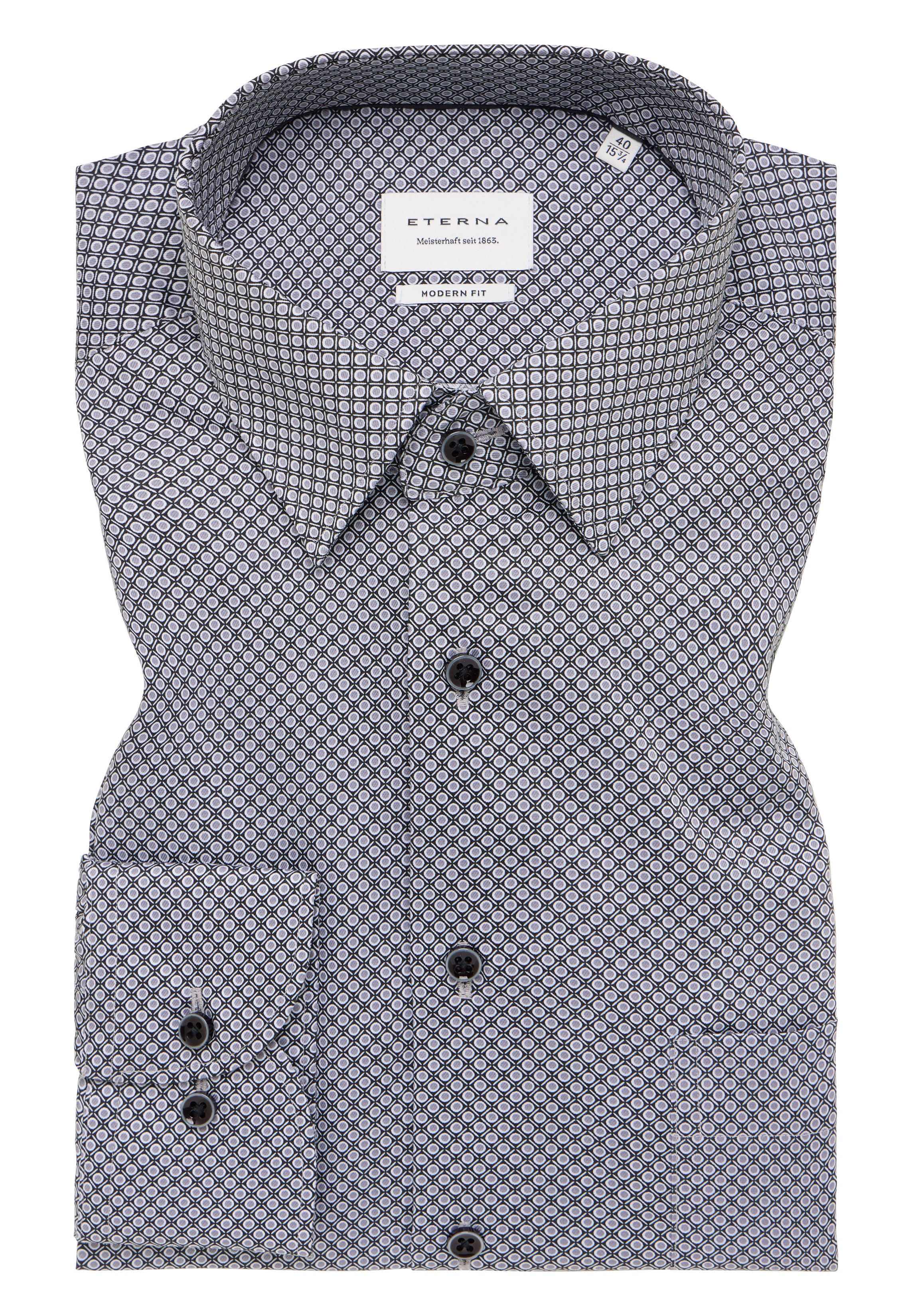 ETERNA MODERN FIT Langarm Hemd - Silver Grid Blue - 4220-35-X181 von Eterna