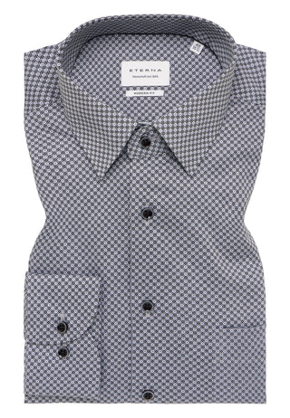 ETERNA MODERN FIT Langarm Hemd - Silver Grid Blue - 4220-35-X181