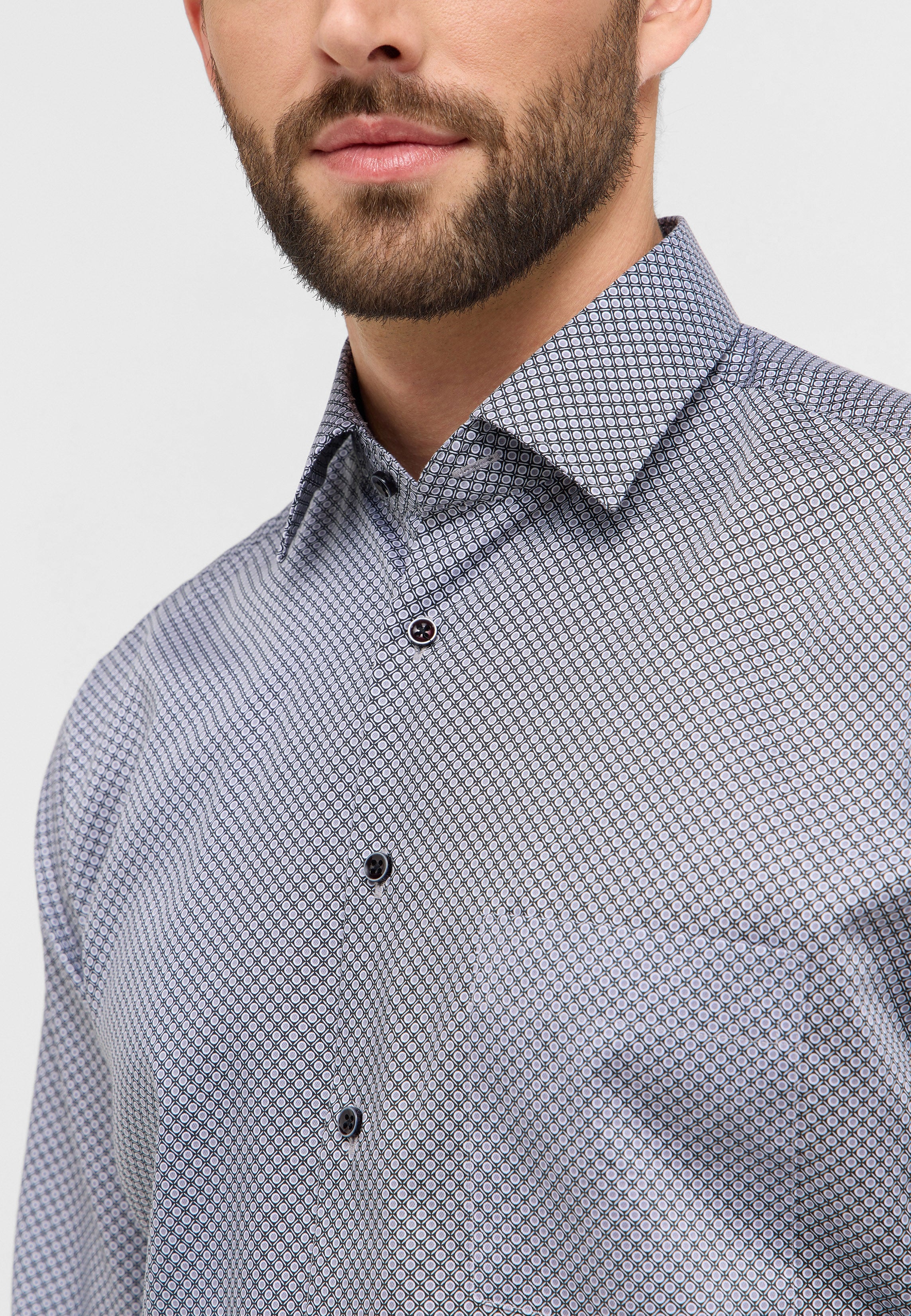 ETERNA MODERN FIT Langarm Hemd - Silver Grid Blue - 4220-35-X181 von Eterna